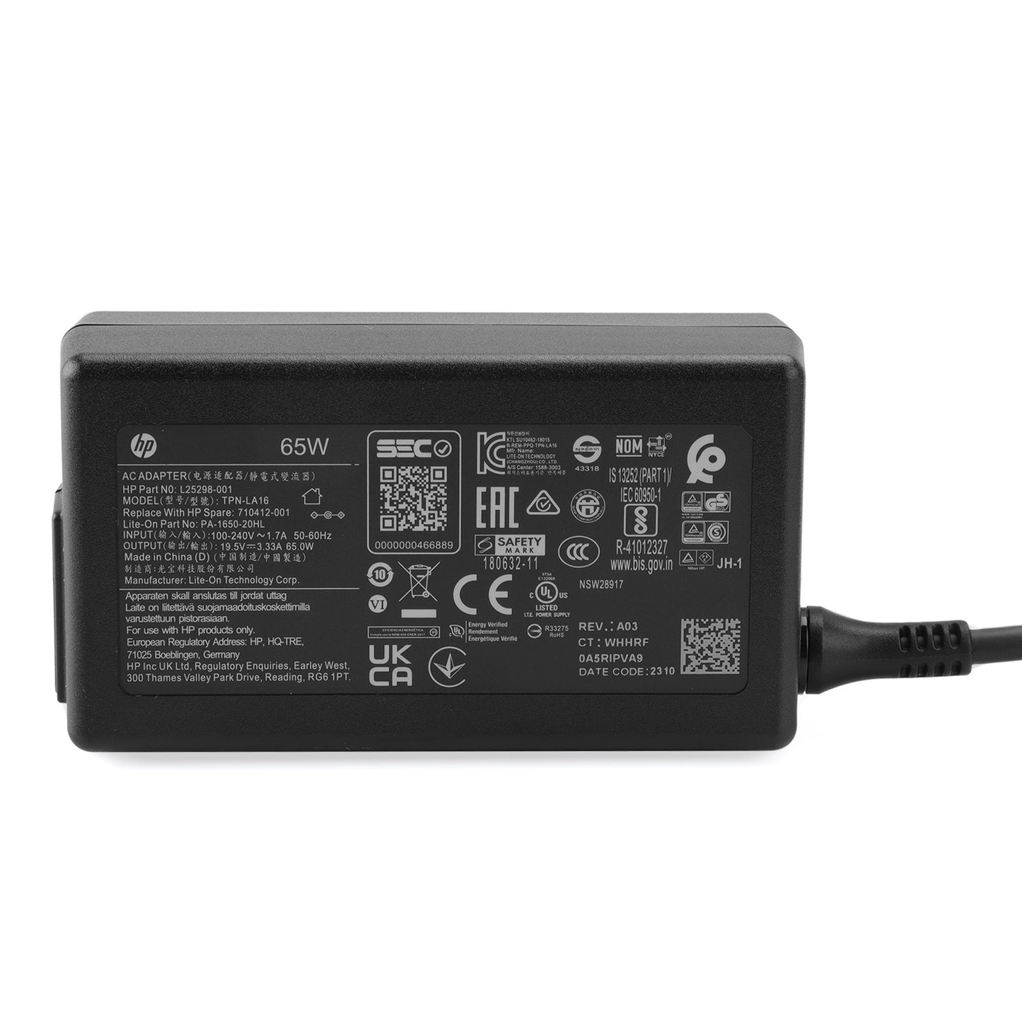HP Laptop AC Adapter for HP 65W 19.5V/3.33A Blue Tip, PA-1650-20HL(TPN-LA16)