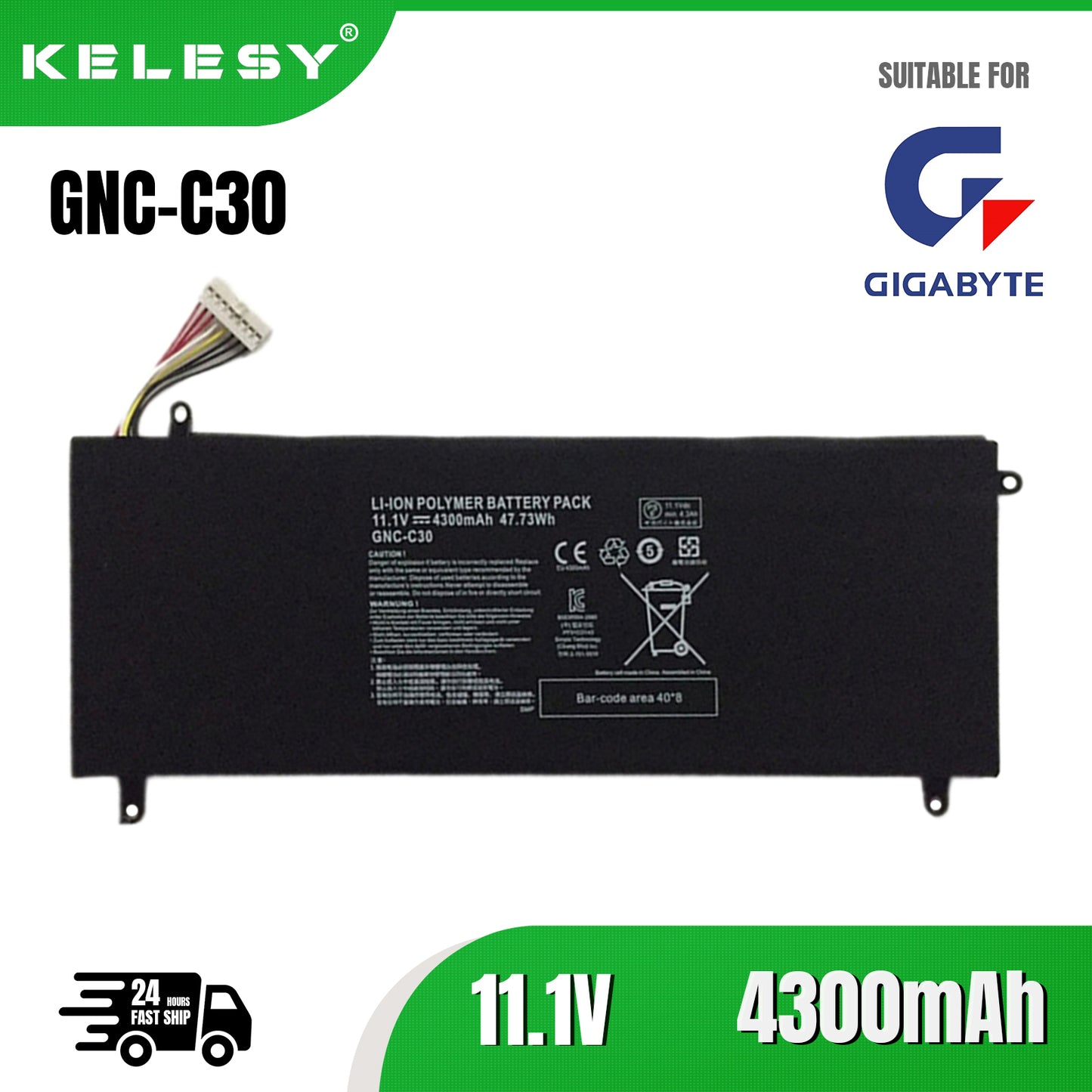 KELESY GNC-C30 Battery For Gigabyte 14" P34G V1 V2 U2442 U2442N U2442S U2442V U24 U24F U24T U2442T U2442D U2442F Series
