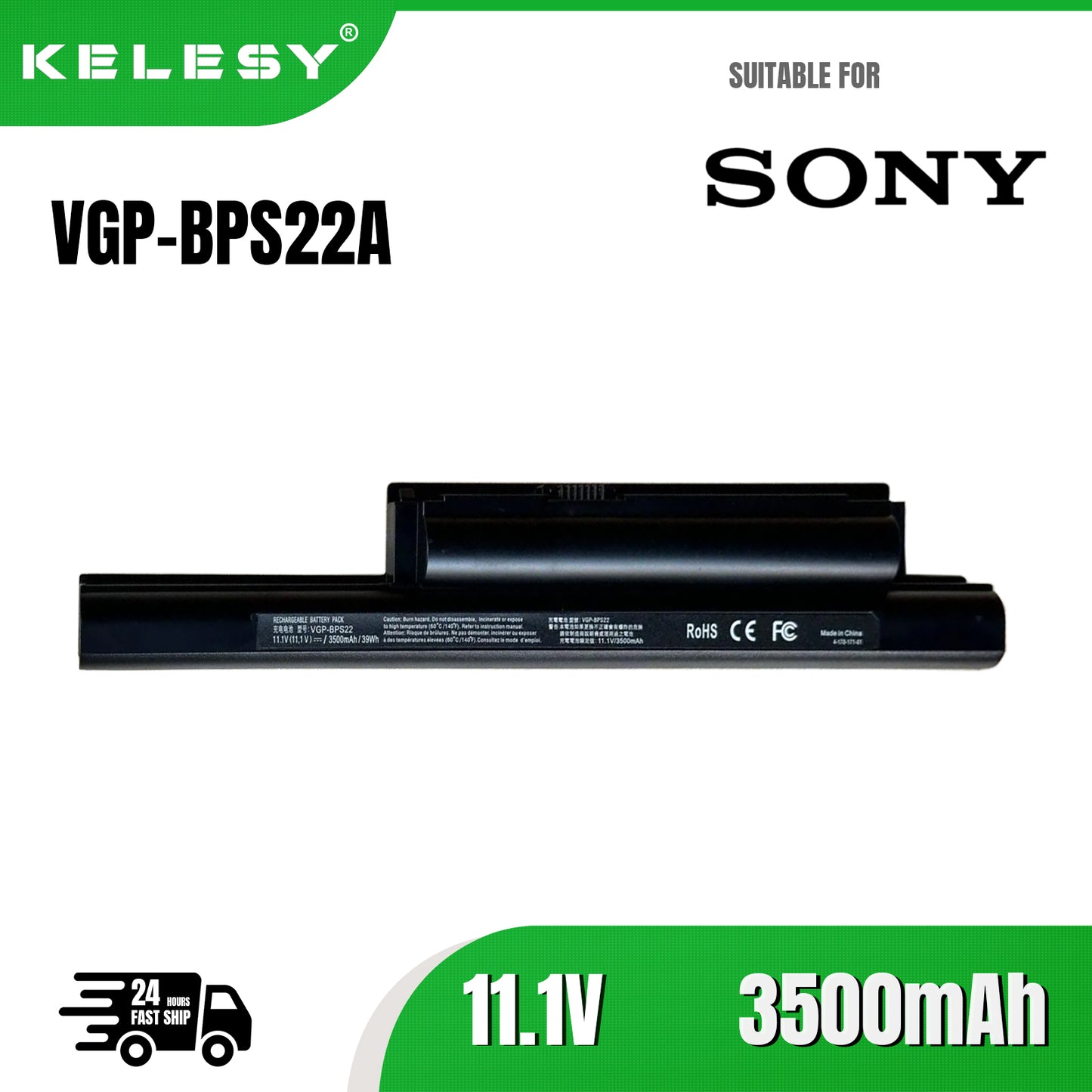 KELESY Batería para ordenador portátil Sony VAIO BPS22, VGP-BPS22, VGP-BPS22A, VGP-BPL22, VGP-BPS22A, VGP-BPS22, A, VPC-EB3