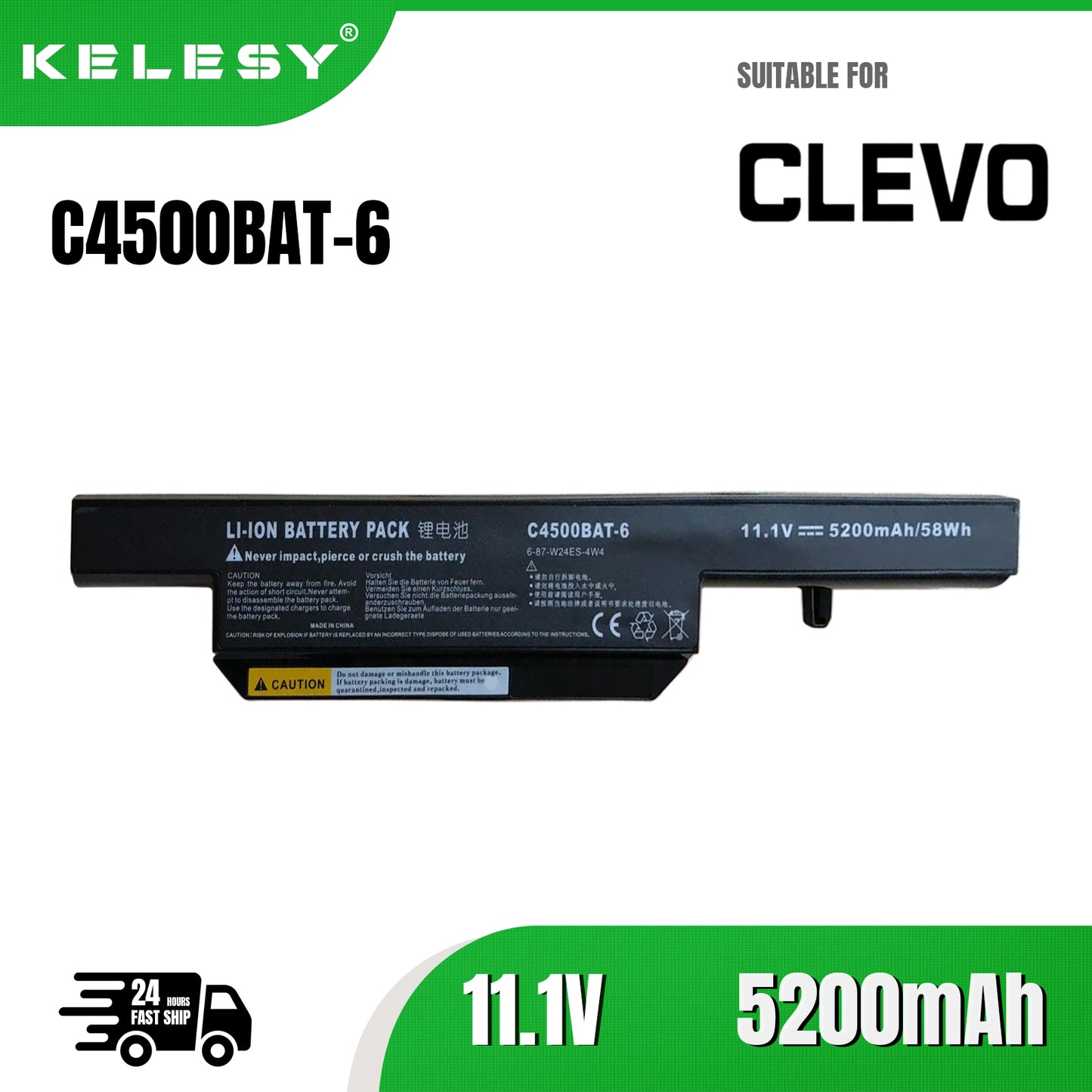 KELESY Batería Para Clevo C4500BAT-6 6-87-W24ES-4W4 B4100M C4500 C4500Q C4500BAT-6 6-87-C480S-4P4 C4500BAT 6 KB15030 W150ER