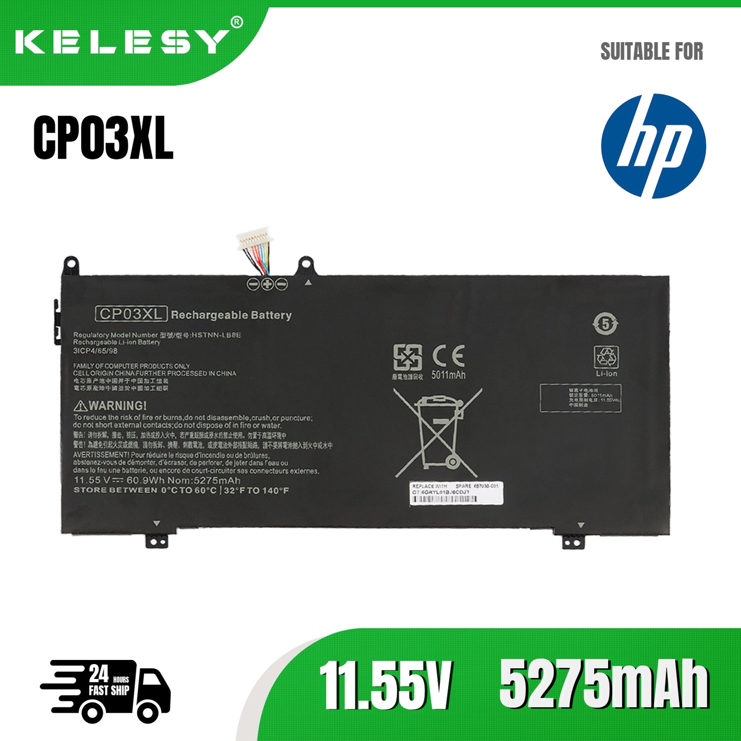 KELESY 60.9WH CP03XL Battery for HP Spectre x360 13-ae049ng 13-ae040ng 13-ae011ur 13-ae052nr 929066-421 929072-855 HSTNN-LB8E