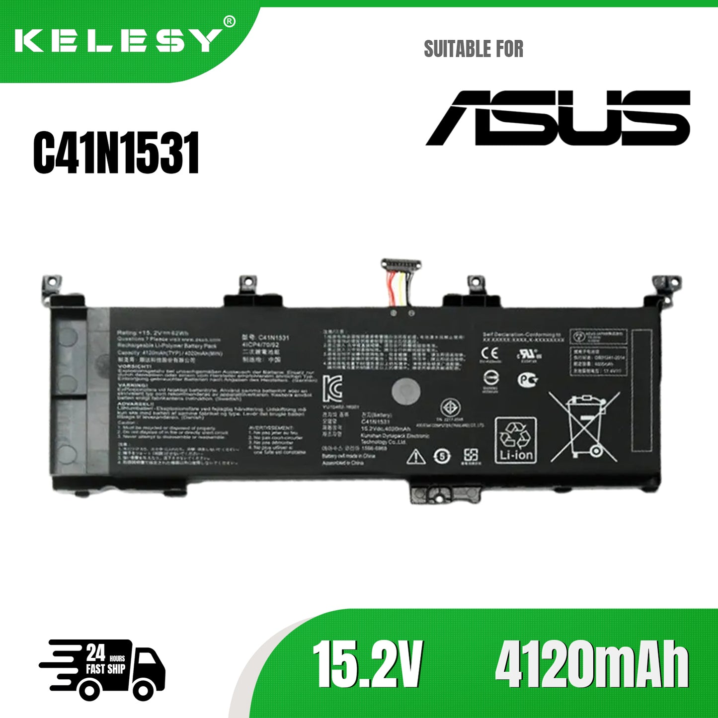 KELESY C41N1531 Battery For ASUS ROG Strix GL502VSK GL502VS GL502VY GL502VY-DS71 GL502VY-DS74 GL502VS-1A RDG 15.2V 62Wh
