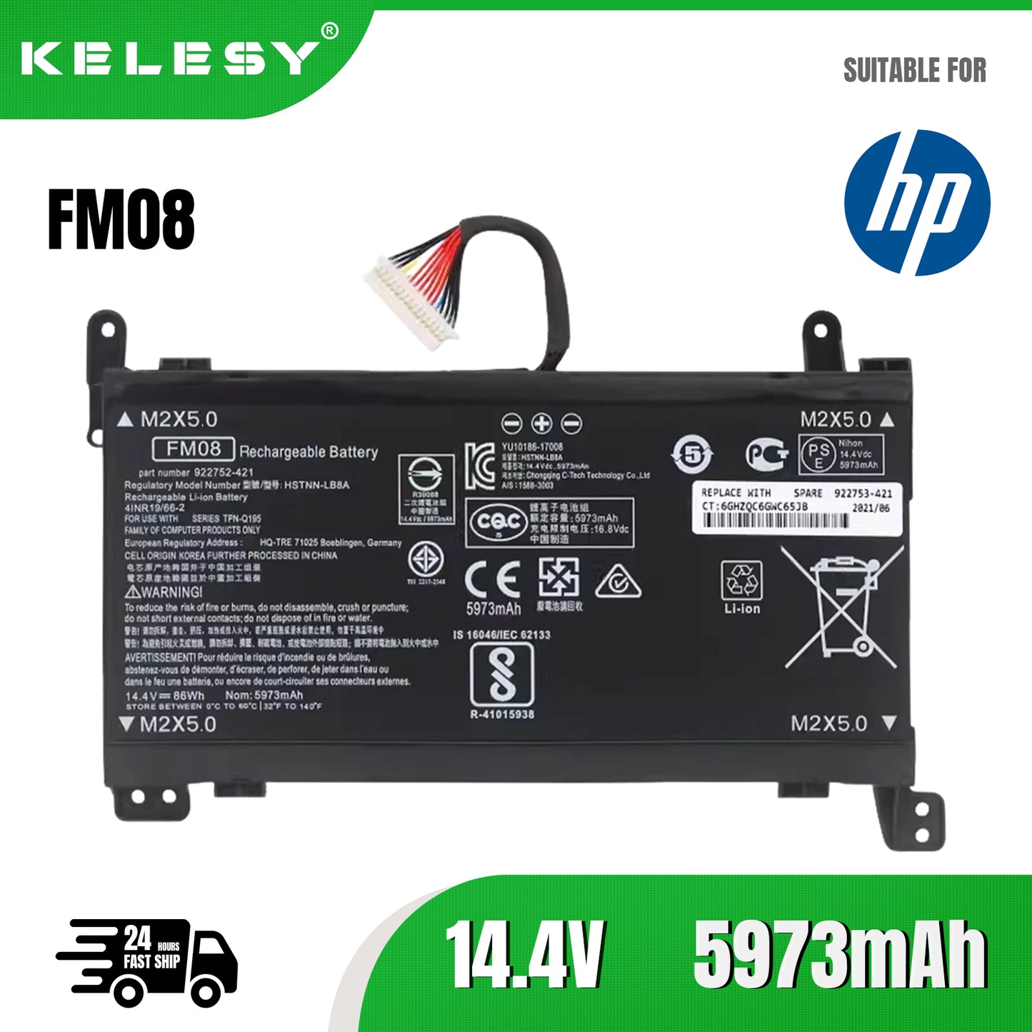 KELESY Genuine FM08 Laptop Battery for HP OMEN 17-an013TX 17-an014TX TPN-Q195 HSTNN-LB8B TPN-Q195 14.4V 86WH