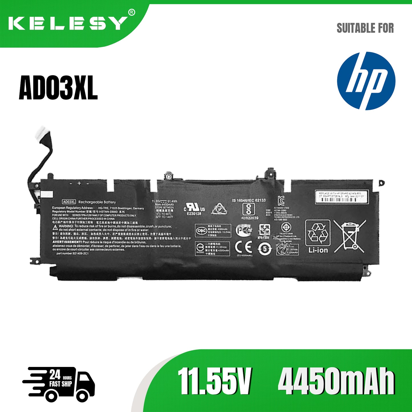 KELESY AD03XL 11.55V 51.4WH Laptop Battery For HP Envy 13-AD000 13-AD101TX AD-105TX Series HSTNN-DB8D 921439-855 921409-271