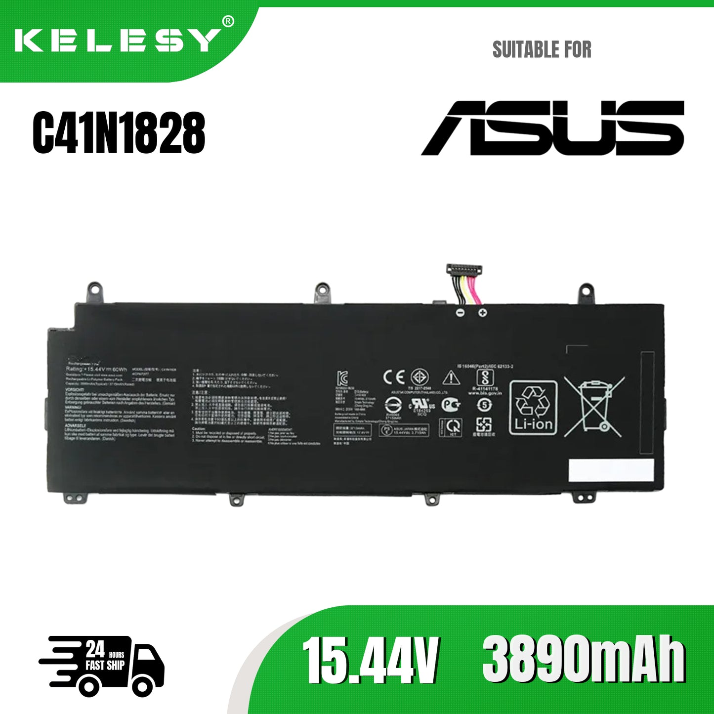 KELESY Аккумулятор C41N1828 для ASUS ROG Zephyrus S, GX531GW, GX531GV, GX531GWR, GX531GX, GX531GXR, GX531GV-ES003T, 15,44 В, 60 Вт·ч