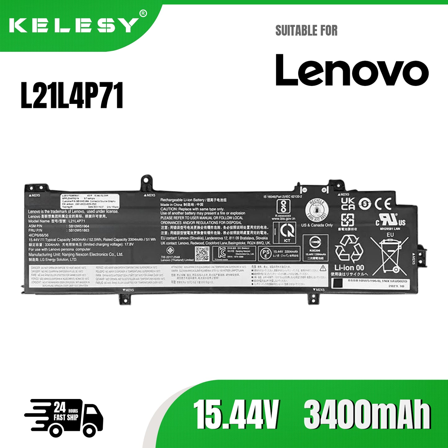 KELESY L21C4P71 L21L4P71 Laptop Battery For Lenovo ThinkPad T14 P14s Gen 3 2022 L21D4P71 L21M4P71 L21M4P72 SB10W51967 52.5WH