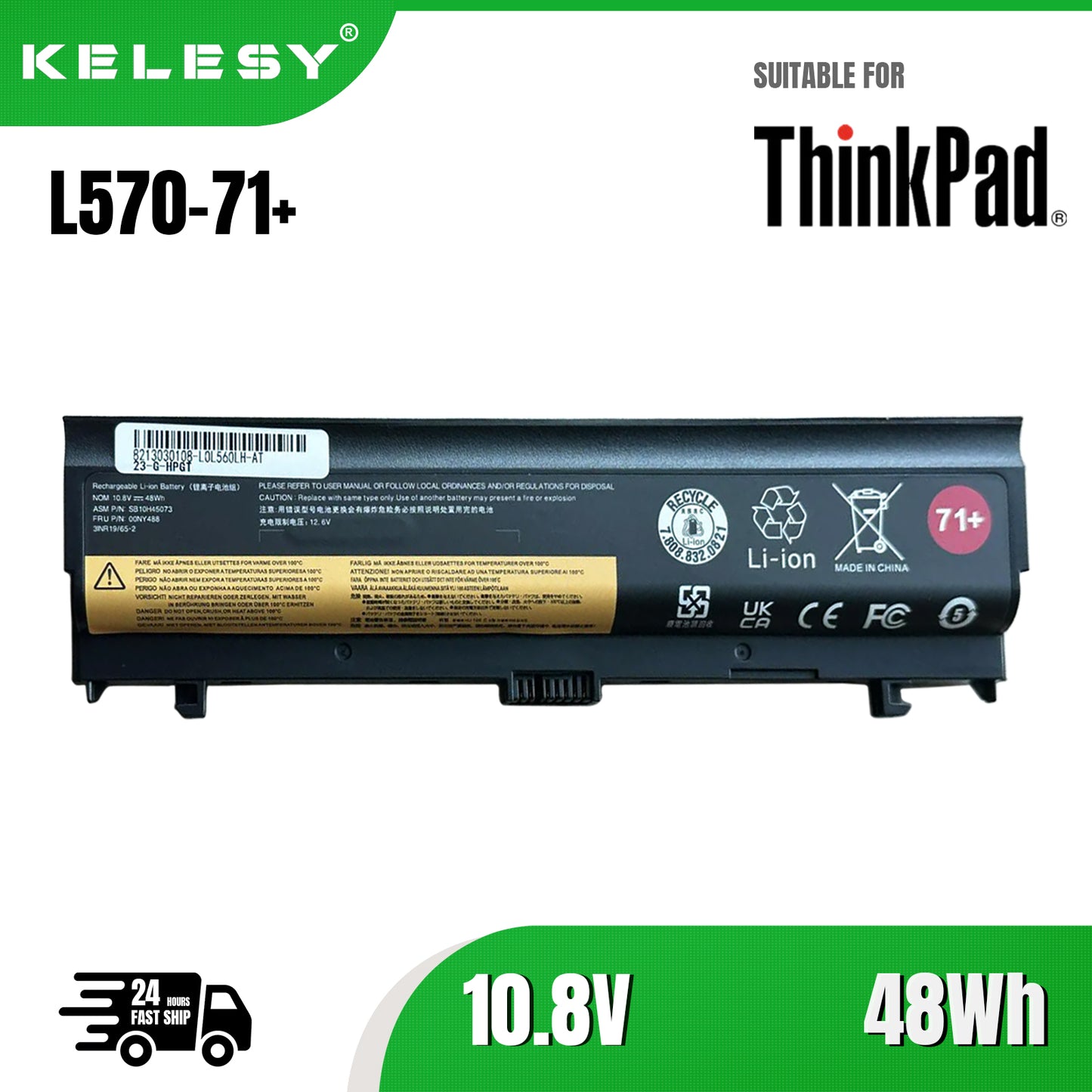 KELESY batería para Lenovo ThinkPad L560, L570, SB10H45073, SB10H45071, 00NY489, 00NY486, 00NY488, 71 +