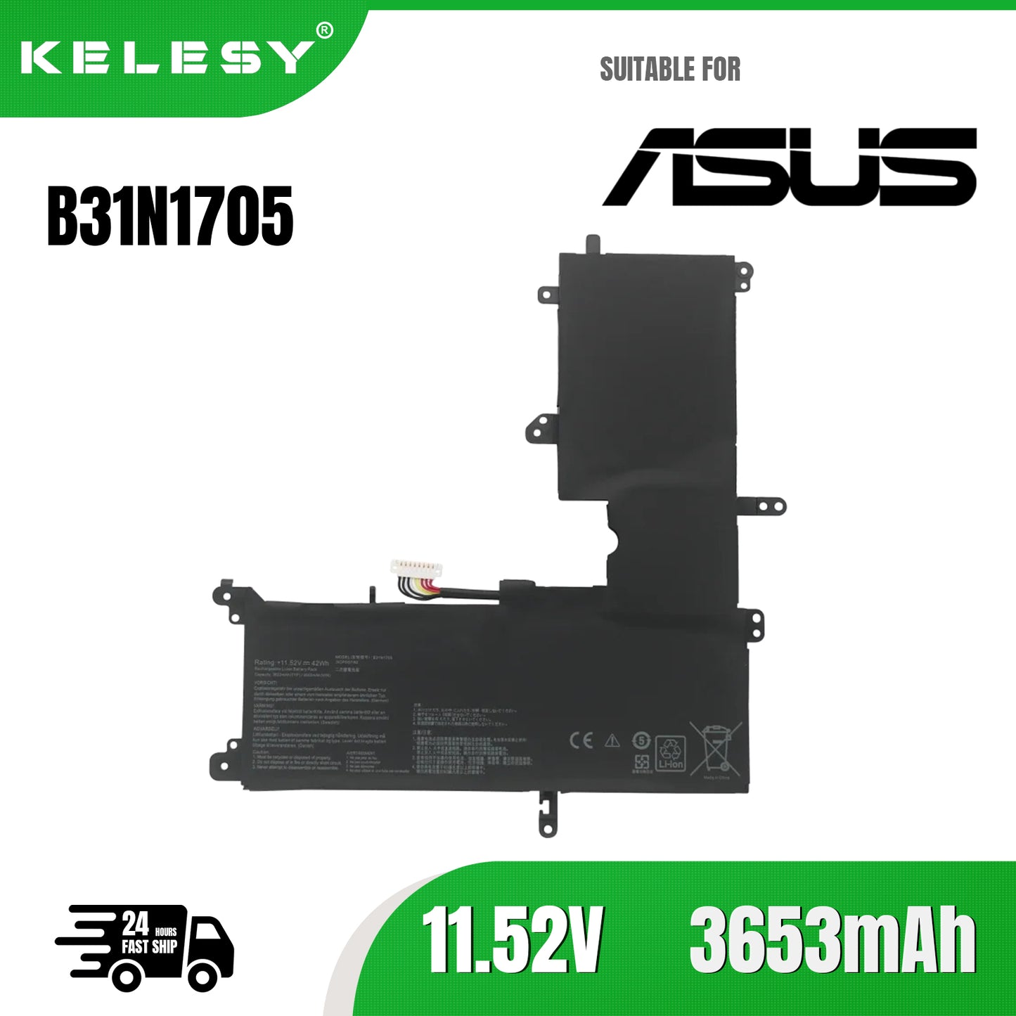 Аккумулятор для ноутбука KELESY B31N1705 для ASUS VivoBook Flip TP410U TP410UA TP410UF TP410UR Q405UA UX460UA 3ICP5/57/80 11,52 В 42 Вт·ч
