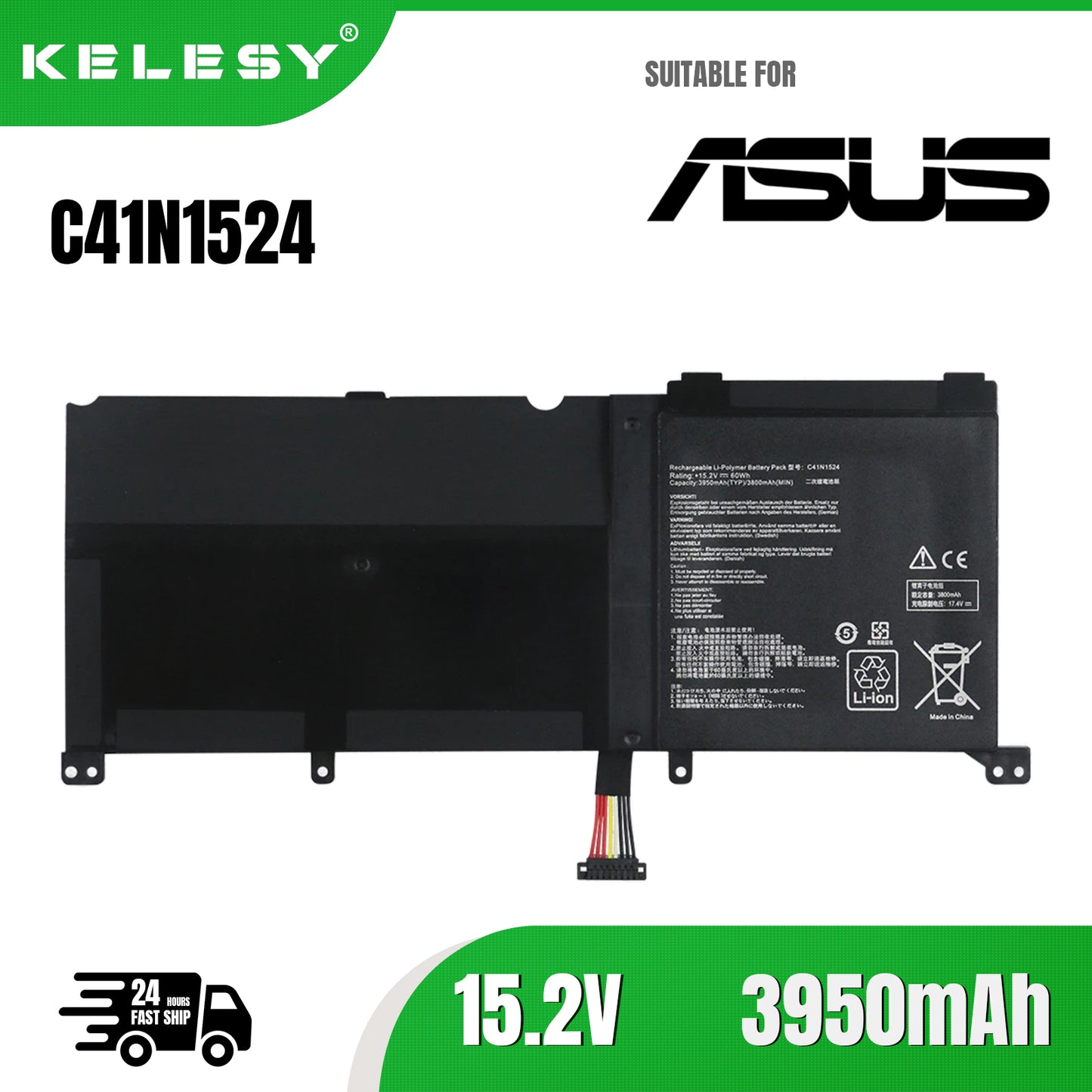 KELESY NEW C41N1524 Laptop Battery For ASUS Zenbook Pro UX501VW UX501JW G501VW N501JW N501VW N501VW-2B N501JW-1A N501JW-2B