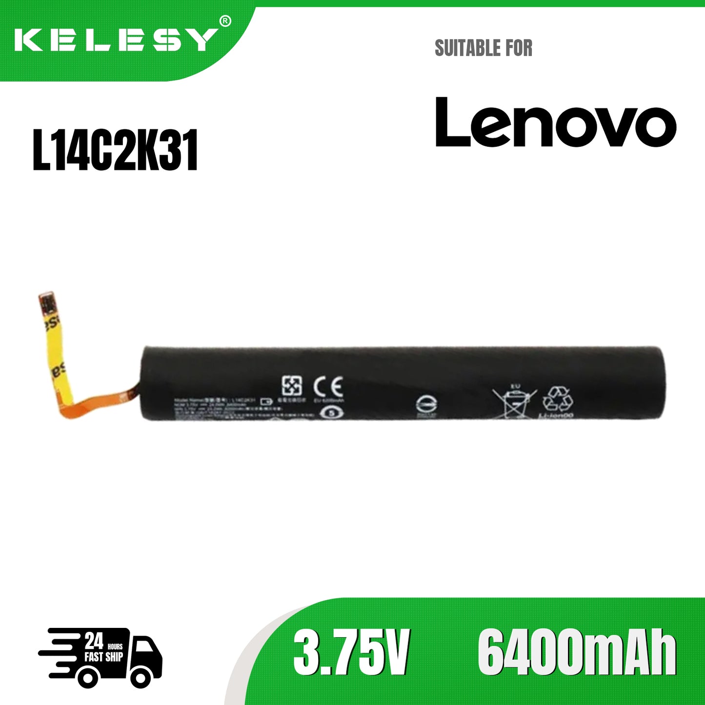 KELESY Original 3.75V 24Wh 6400mAh L14C2K31 L14D2K31 Battery For Lenovo Yoga Tablet 2-830L 2-830LC 2-830F 2-851F Series