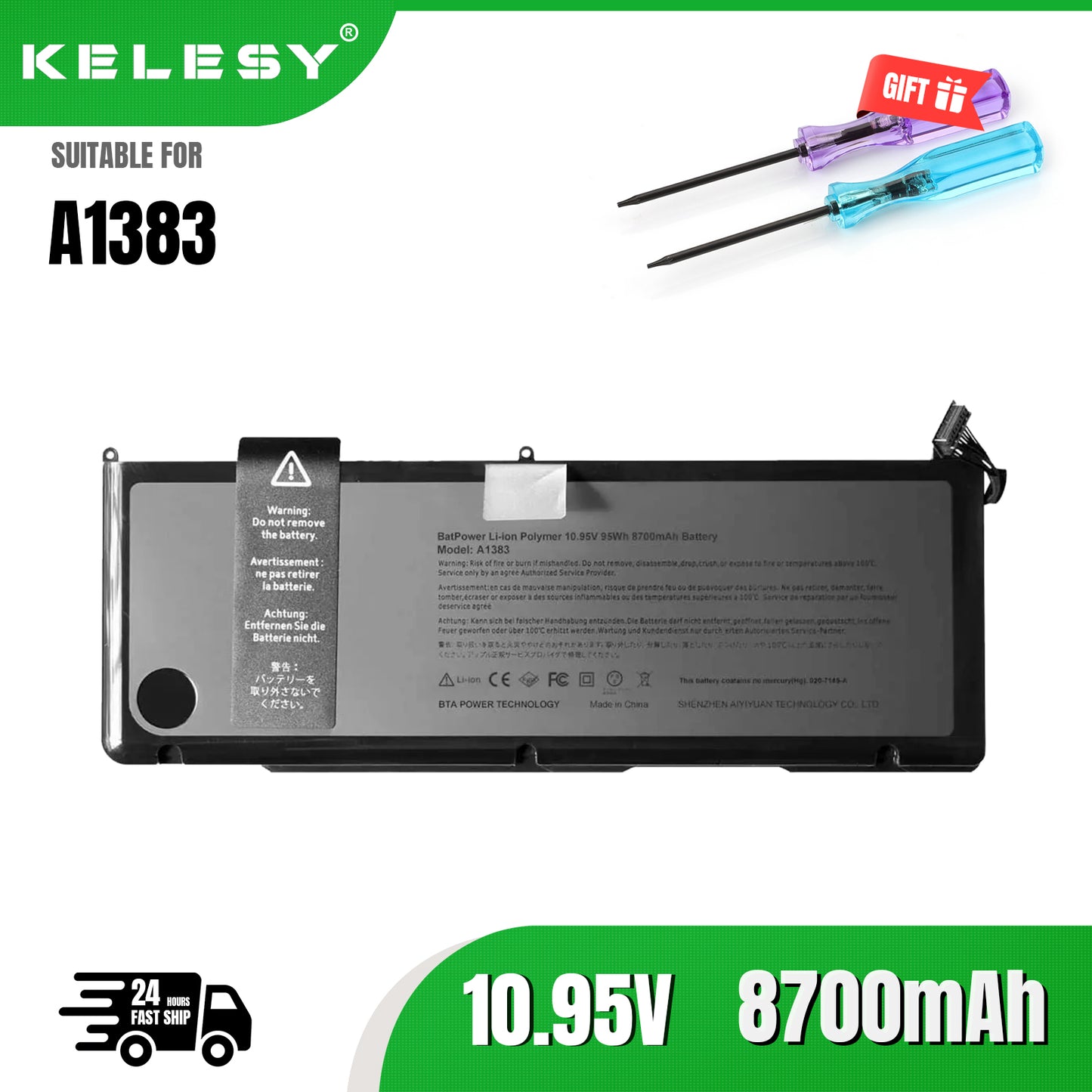KELESY Batería A1383 de alta calidad para Apple MacBook Pro de 17 pulgadas, A1297, versión 2011, 020-7149-A10, MC725LL/A
