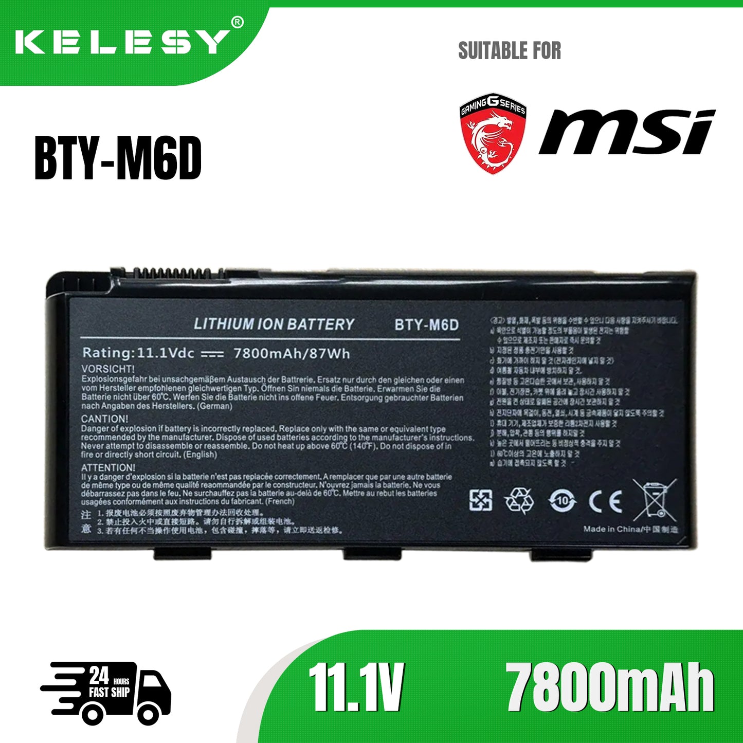 KELESY BTY-M6D Laptop Battery for MSI GT60 GT70 GX780R GX680 GX780 GT780R GT660R GT663R GX660 GT680R