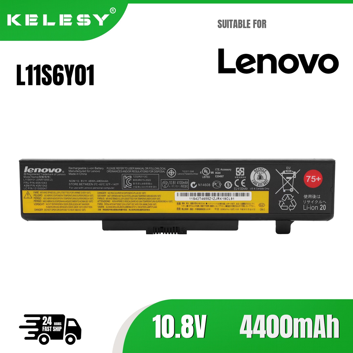 KELESY For Lenovo G480 G485 G580 G585 Y480 Y485 Y580 Z380 Z480 Z580 Z485 Z585 B480 ThinkPad Edge E430 E435 E530 E535 Laptop Batt