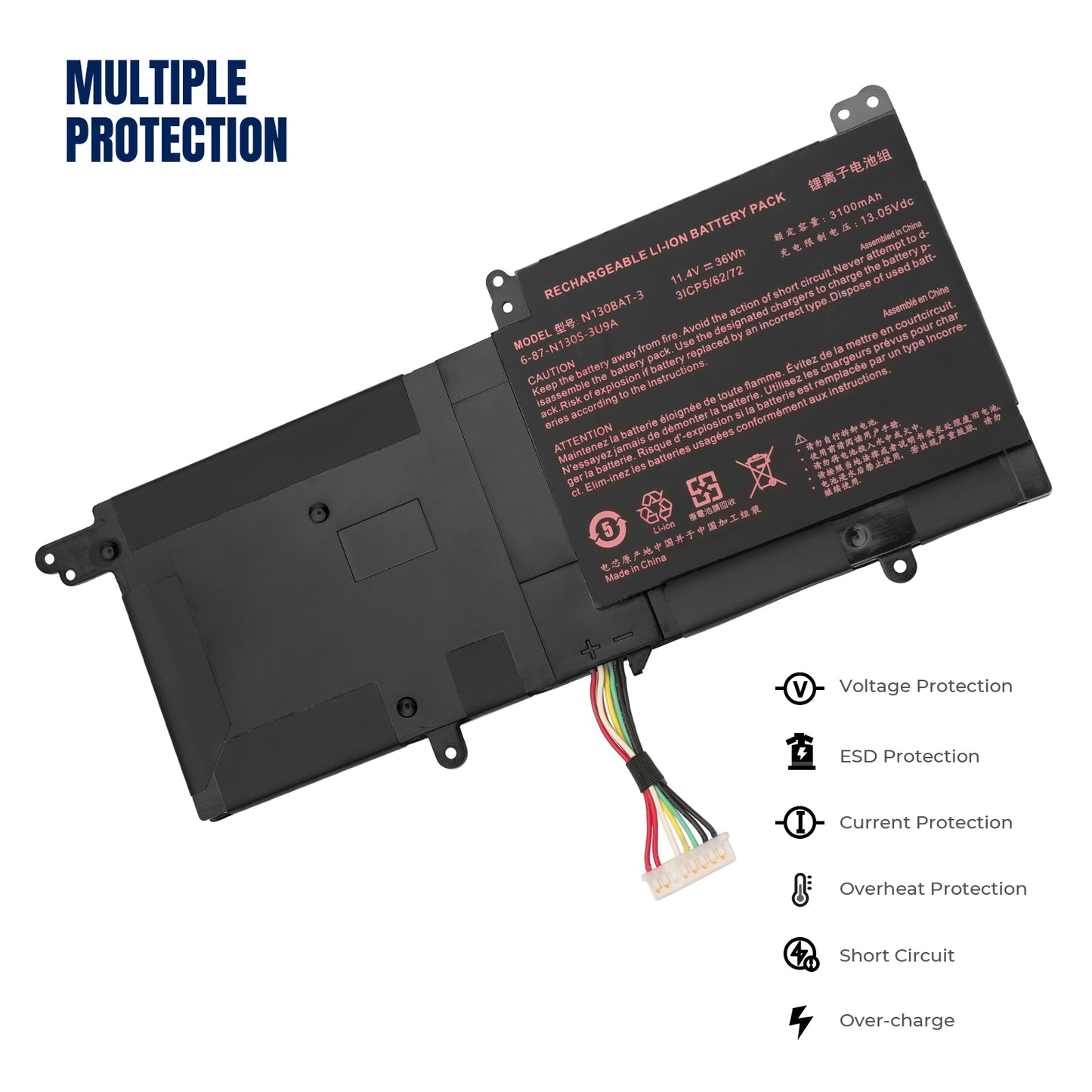 KELESY 11.4V 36WH N130BAT-3 Battery for CLEVO N130BAT-3 6-87-N130S-3U9A N130BU 130WU N131BU N131WU NP3130 Pro 13 14 N130BU