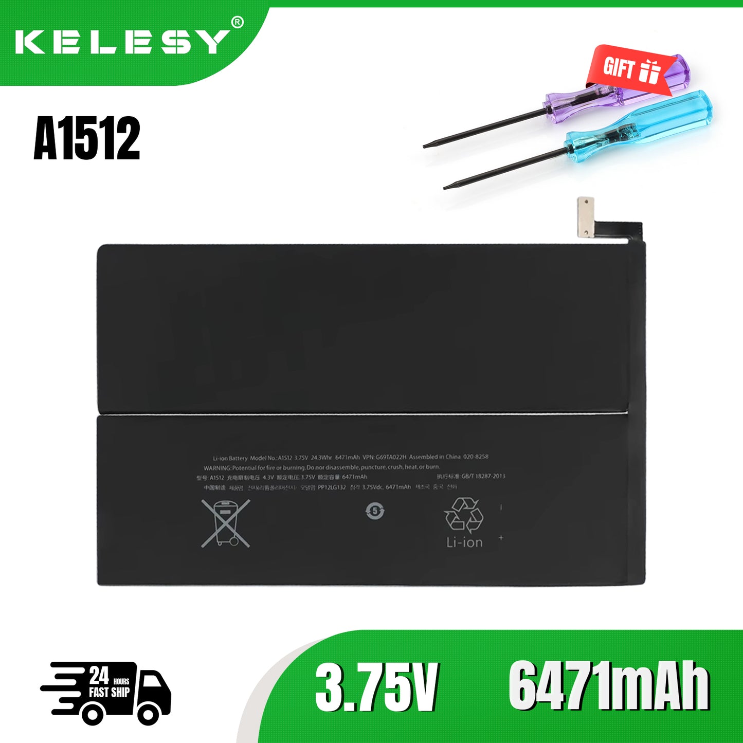 KELESY A1512 Tablet-Akku für Apple iPad Mini 2 & iPad Mini 3 A1489 A1490 A1491 A1599 A1600 A1601 ME276LL/A MF066LL/A