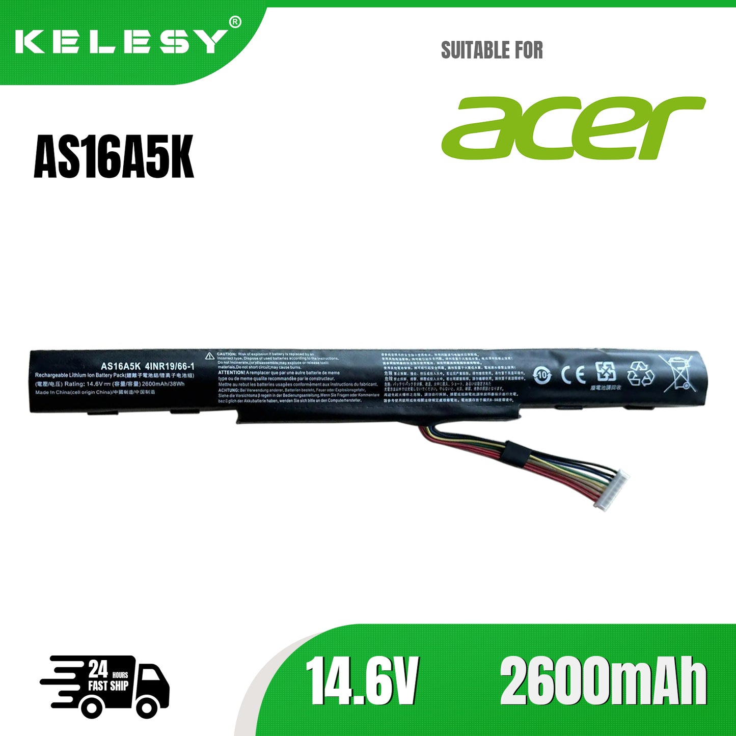 KELESY Laptop Battery AS16A5K (4ICR19/66) AS16A7K AS16A8K For Acer Aspire E15 E5-475 E5-575 E5-476 ES1-432