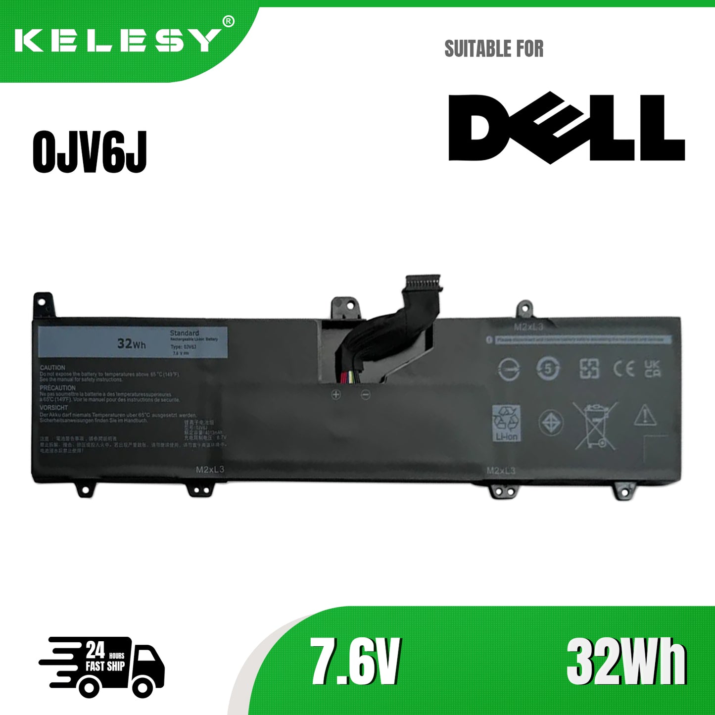 KELESY 0JV6J Battery For Dell Inspiron 11 8NWF3 3000 3162 3164 3168 P24T001 Series PGYK 5 7.6V 32Wh OJV6J 0HH6K9 Laptop