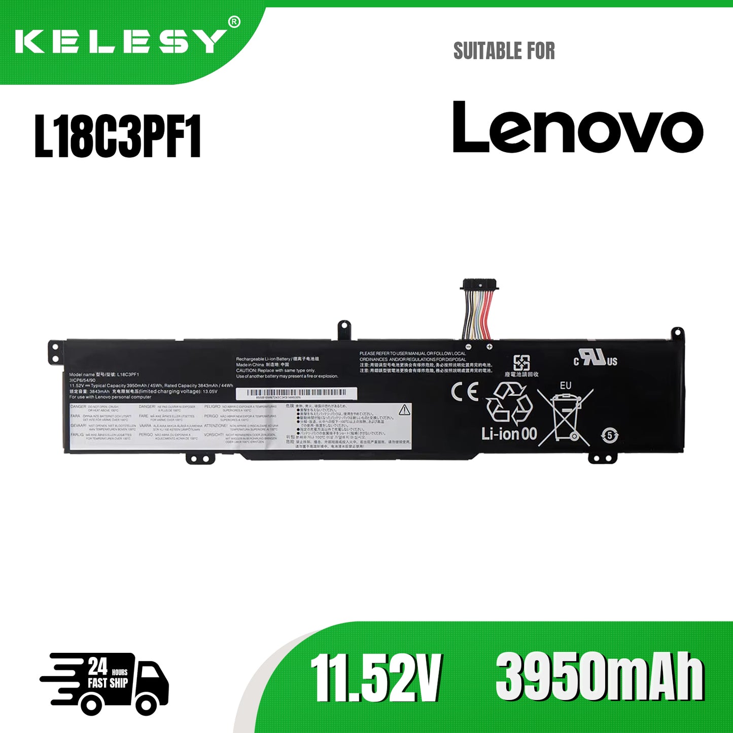 KELESY 11.52V 45WH Laptop Battery L18C3PF1 For Lenovo Ideapad L340 Gaming L340-15IRH L340-17IRH L18M3PF1