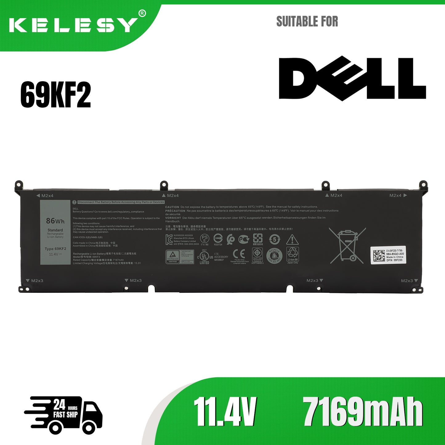 Аккумулятор KELESY 69KF2 для DELL XPS 15 9500 9510 9520 9530 Precision 5550 5560 G155510 5511 5520 5515 5521 G7157500 P91F P87F 86WH