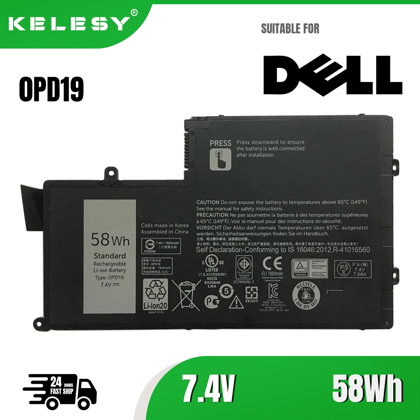 KELESY 7.4V 58Wh 0PD19 Laptop Battery For Dell Inspiron 15-5547,5548 5443 5448 01V2F6,For Latitude3550 0DFVYN OPD19 TRHFF P51G