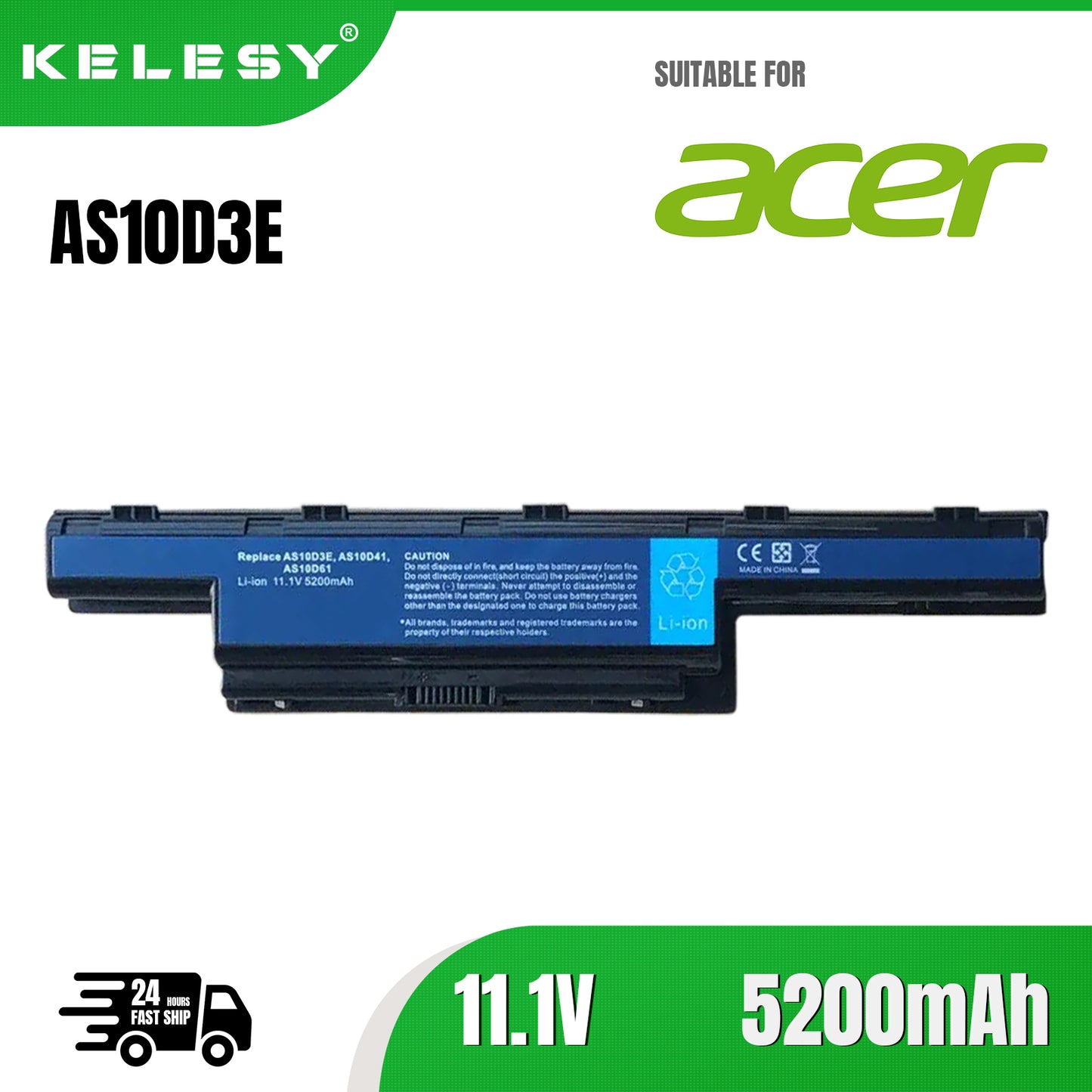 Аккумулятор для ноутбука KELESY 9 ячеек 6600 мАч для Acer AS10D31 AS10D3E AS10D41 AS10D51 AS10D61 AS10D71 AS10G3E AS10D73 AS10D75