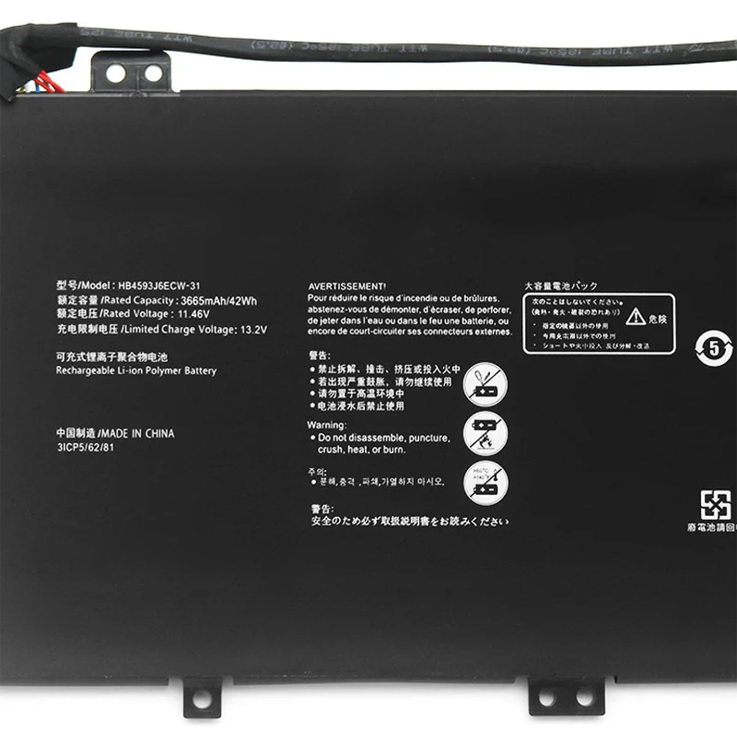 KELESY Batería de ordenador portátil para Huawei Matebook 13, HB4593J6ECW-31, WRTB-WFH9L, WRTB-WFH9F, 11,46 V, 3665mAh, 42WH