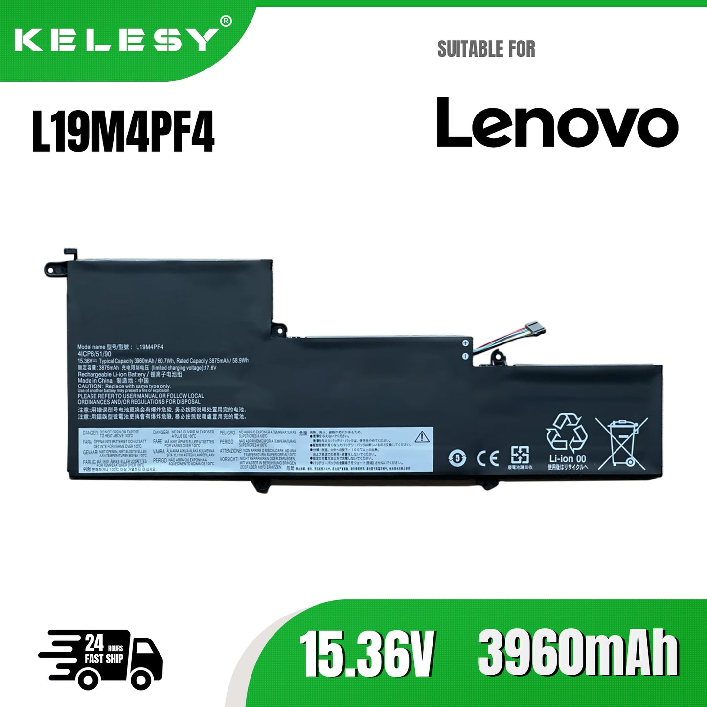KELESY Batería para portátil Lenovo Ideapad Yoga Slim 7-14IIL05 7-14ARE05 15,36 V 60.7WH, L19M4PF4, L19D4PF4, L19C4PF4