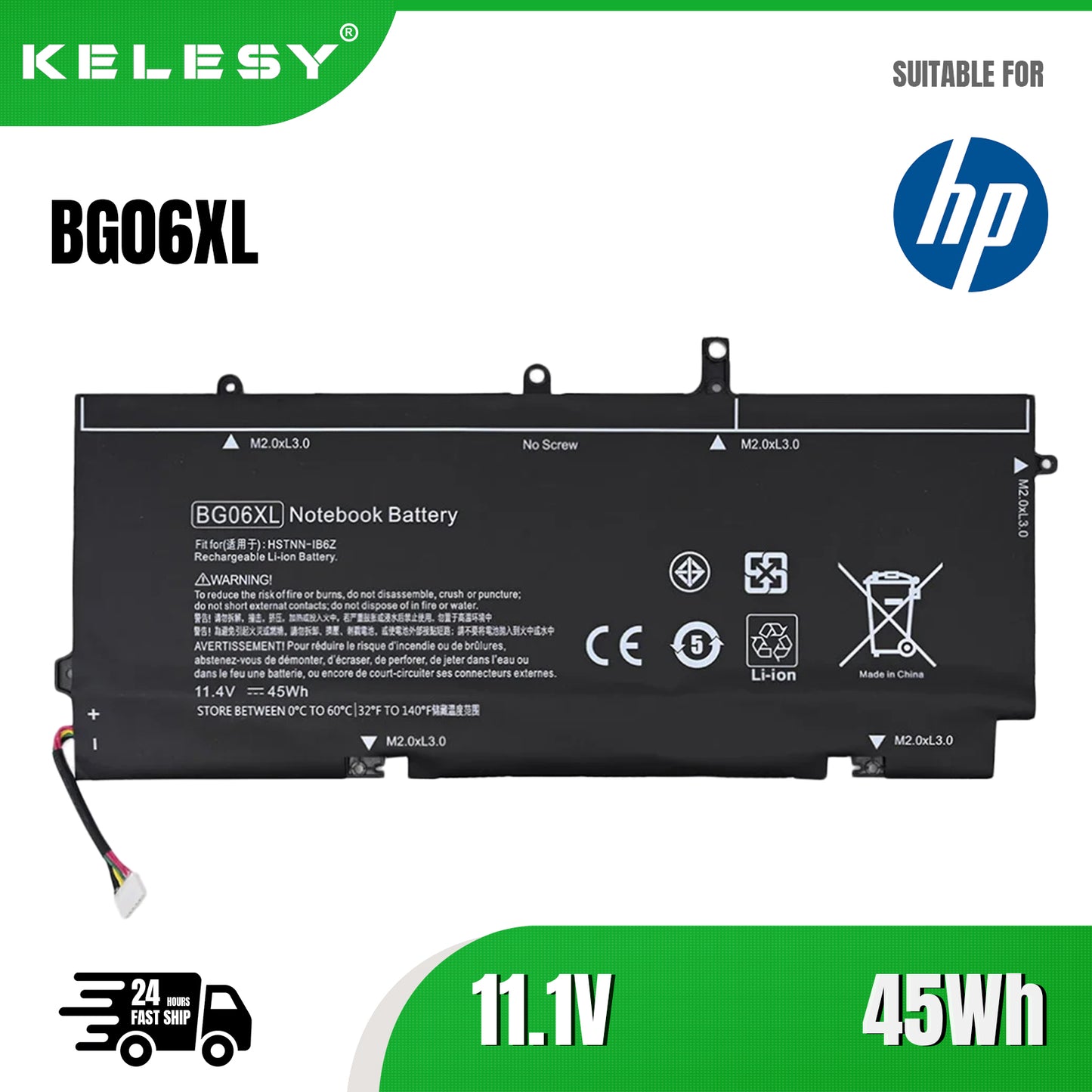 KELESY Original Laptop Battery HP BG06XL(11.4V 45Wh) For 1040 G3 HSTNN-IB6Z 805096-001 11.1v 45Wh