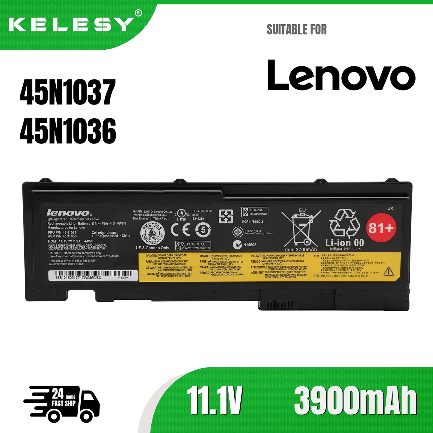 KELESY 11.1V 44Wh Original New T430s T420S Laptop Battery for Lenovo ThinkPad 45N1036 45N1037 45N1038 0A36309