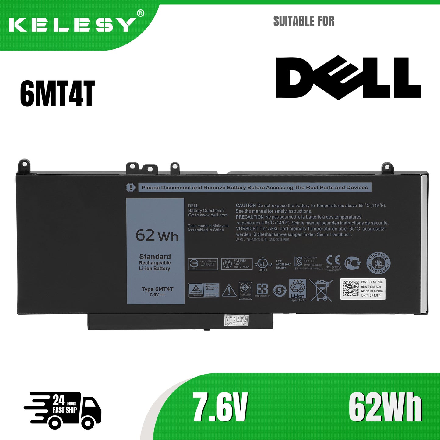 KELESY Neue Original 6MT4T 7,6 V Batterie Für DELL Latitude 14 5470 E5470 15 5570 E5570 15 3510 M3510 Laptop 7V69Y TXF9M 79VRK 07V69Y