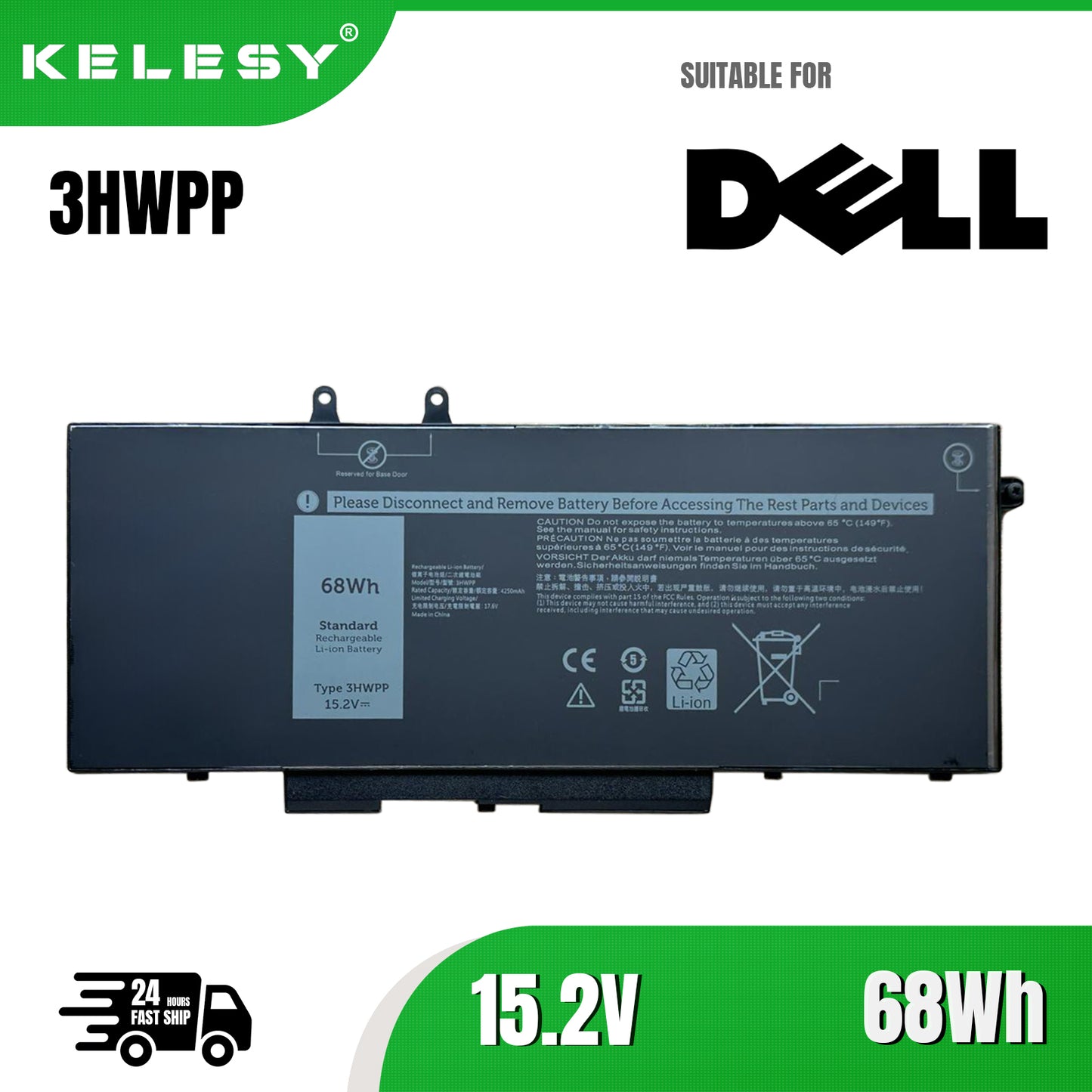 KELESY 15.2V 68WH 3HWPP Laptop Battery For DELL Latitude 5401 5501 5411 5410 5511 3541 Series Notebook P80F003 P98G003