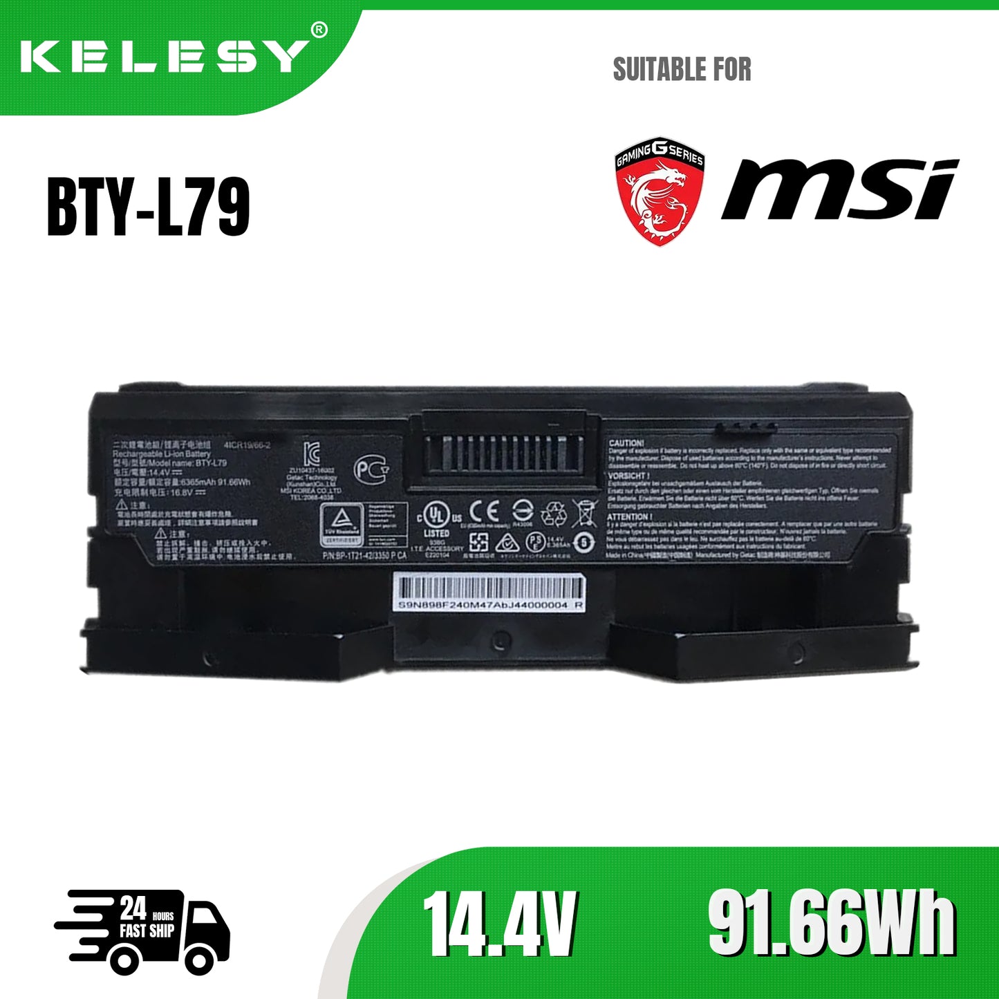 KELESY Batería de BTY-L79 para ordenador portátil MSI HTCVIVE VR One 7RE-231CN, 14,4 V, 6365mAh, 91,66 WH, nueva