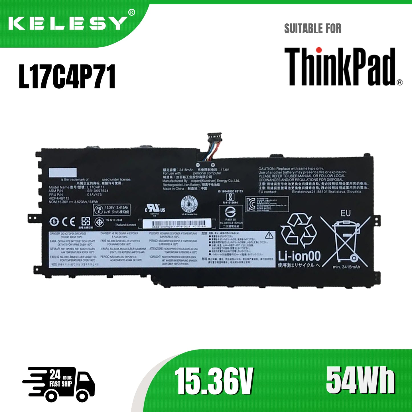 KELESY batería para Lenovo ThinkPad X1 YOGA GEN 3 2018 01AV475 L17M4P71 L17C4P71 SB10K97623 01AV499 L17C3P71, nueva, 01AV474