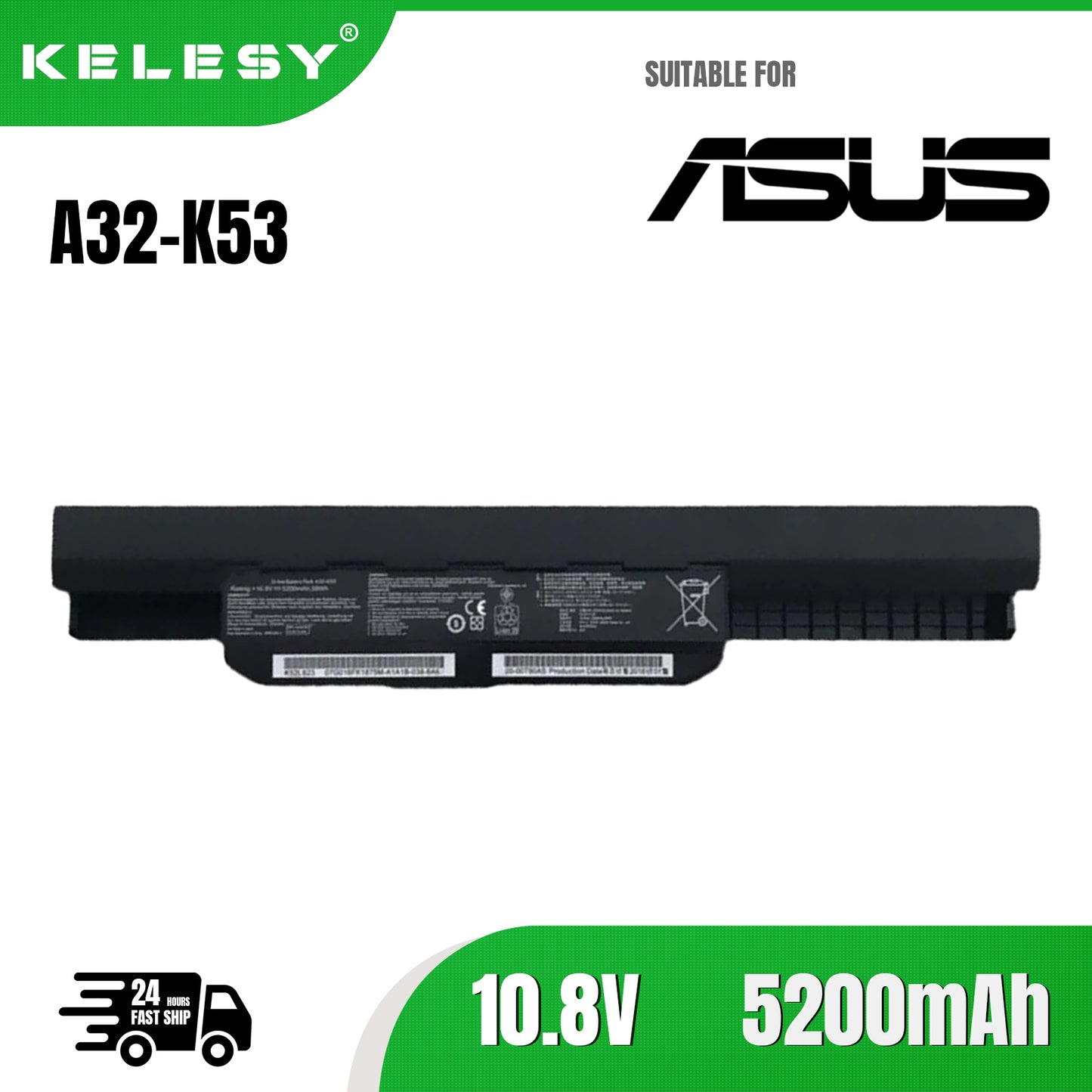 KELESY 5200mAh A32-K53 Laptop Battery For ASUS K43 K43E K43J K43S K43SV K53 K53E K53F K53J K53S K53SV A43 A53S A53SV A41-K53