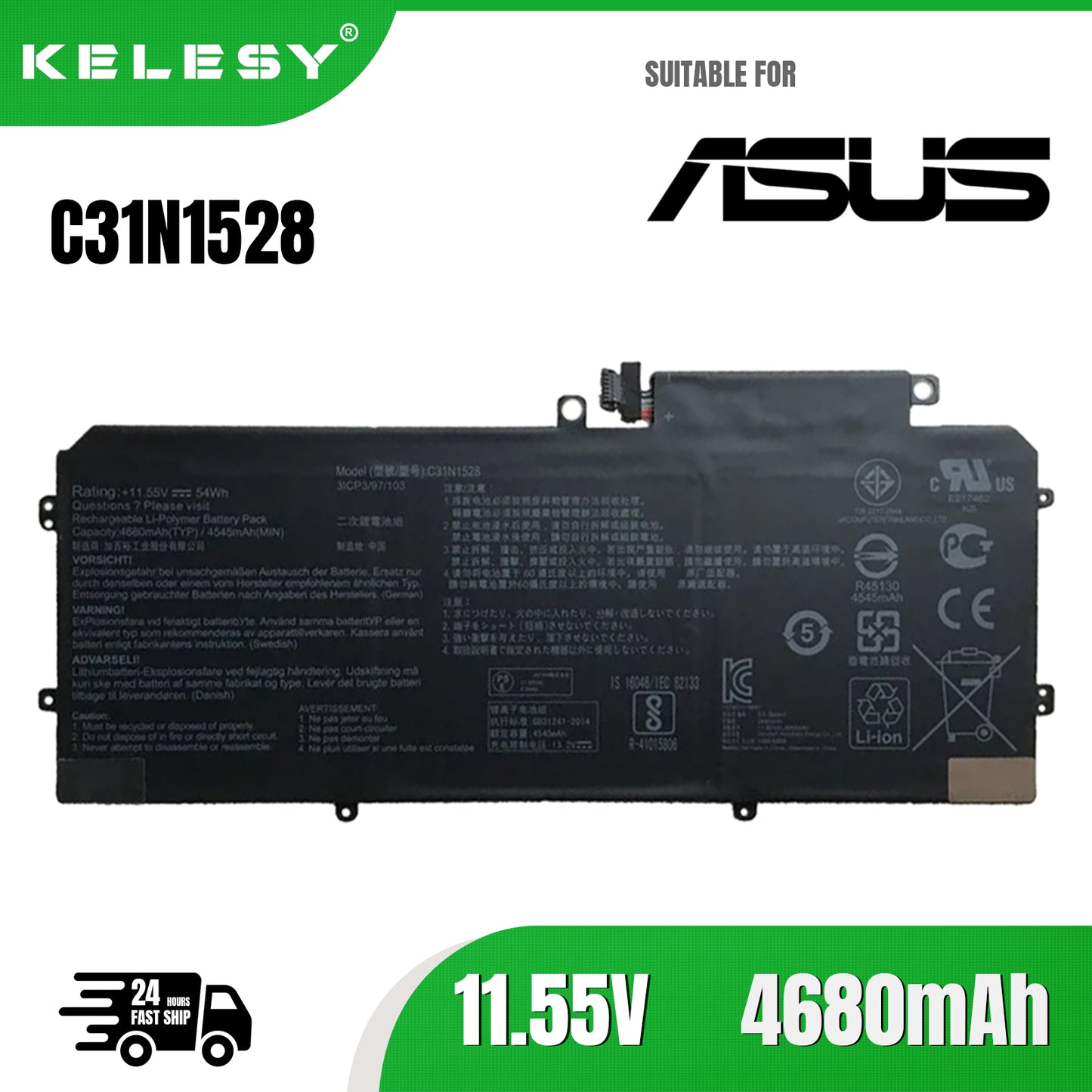 KELESY Genuine C31N1528 3ICP3/97/103 0B200-02080100 Laptop Battery For Asus UX360 UX360C UX360CA-C4008T FC060T UBM1T Q324CA