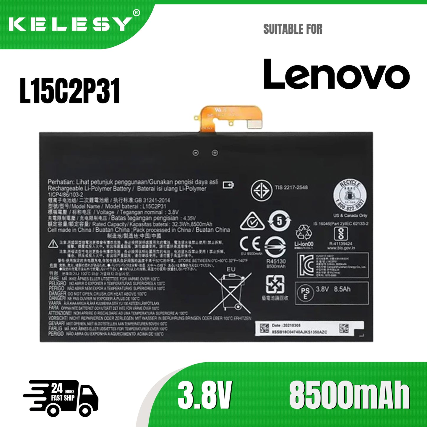KELESY New L15C2P31 8500mAh Laptop Battery For Lenovo Yoga Book YB1-X91F X91L X91X YB1-X90F YB1-X90L Series Tablet Battery