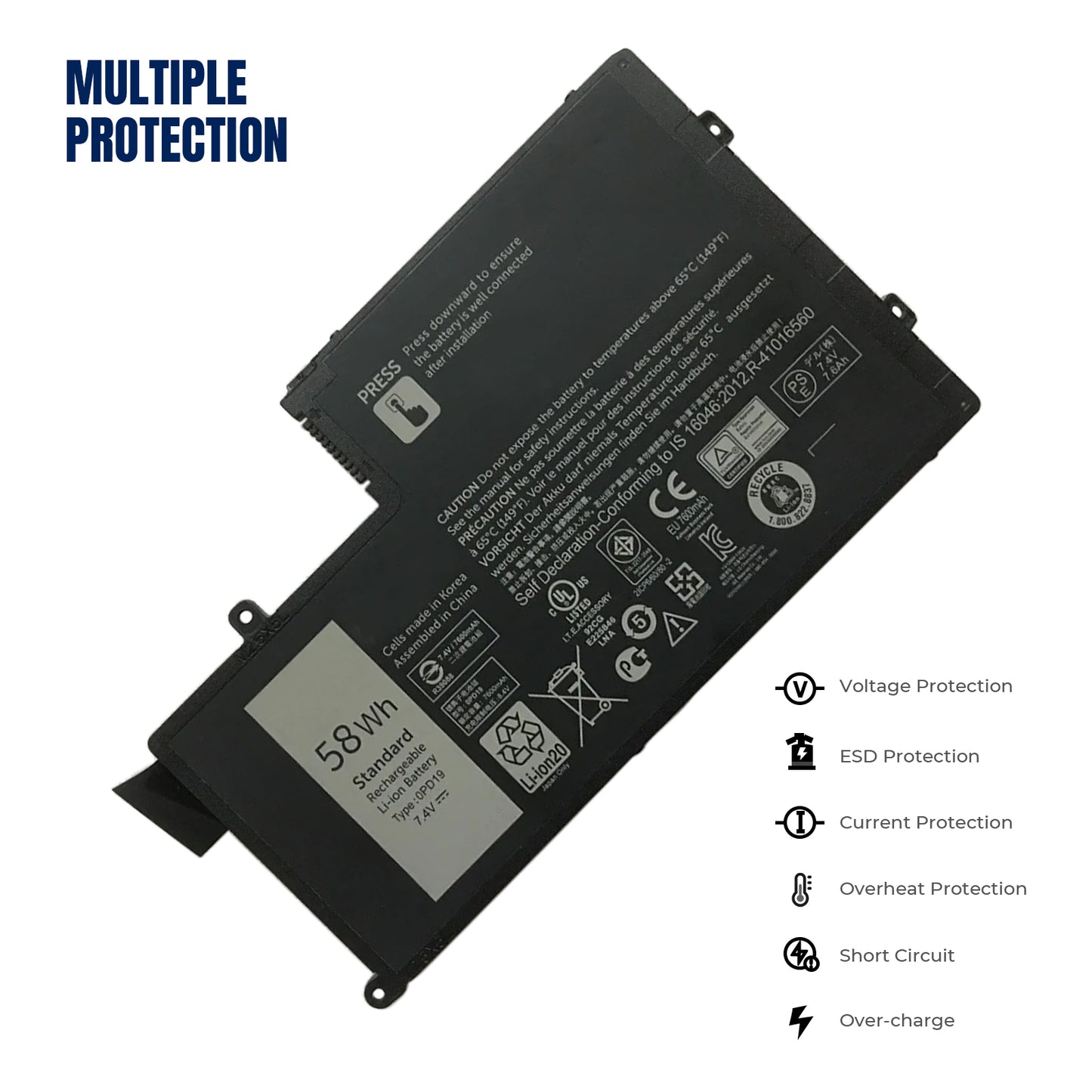 KELESY 7.4V 58Wh 0PD19 Laptop Battery For Dell Inspiron 15-5547,5548 5443 5448 01V2F6,For Latitude3550 0DFVYN OPD19 TRHFF P51G