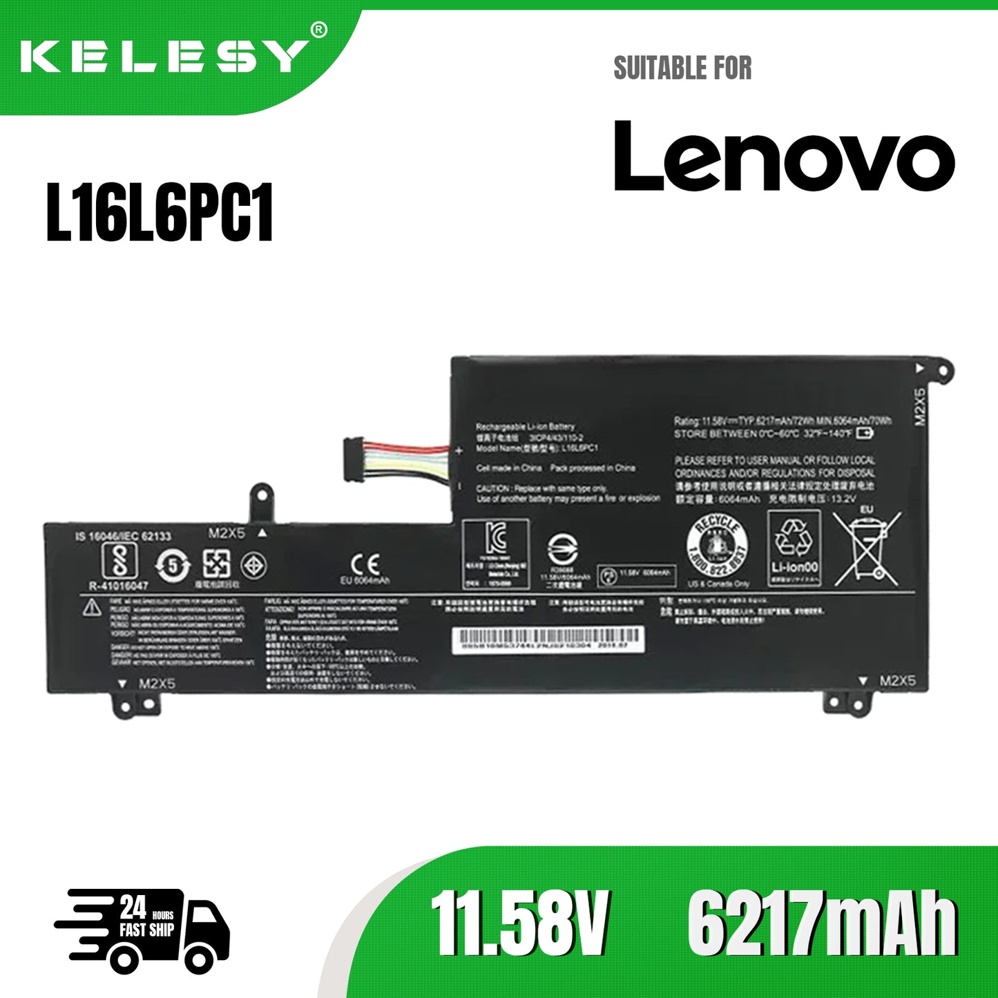 KELESY new L16L6PC1 L16C6PC1 Laptop Battery for Lenovo Yoga 720 720-15 720-15Ikb Series Notebook L16M6PC1 11.58V 6217mAh