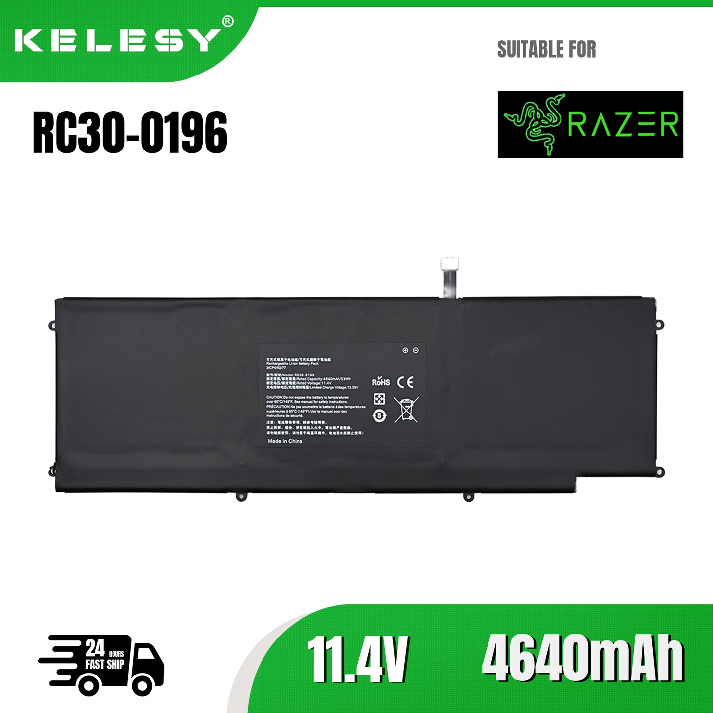 KELESY 11.4V 45WH New Laptop Battery RC30-0196 RZ09-0196 For RAZER Blade Stealth 2016 v2 i7-7500U RZ09-0239 RZ09-01