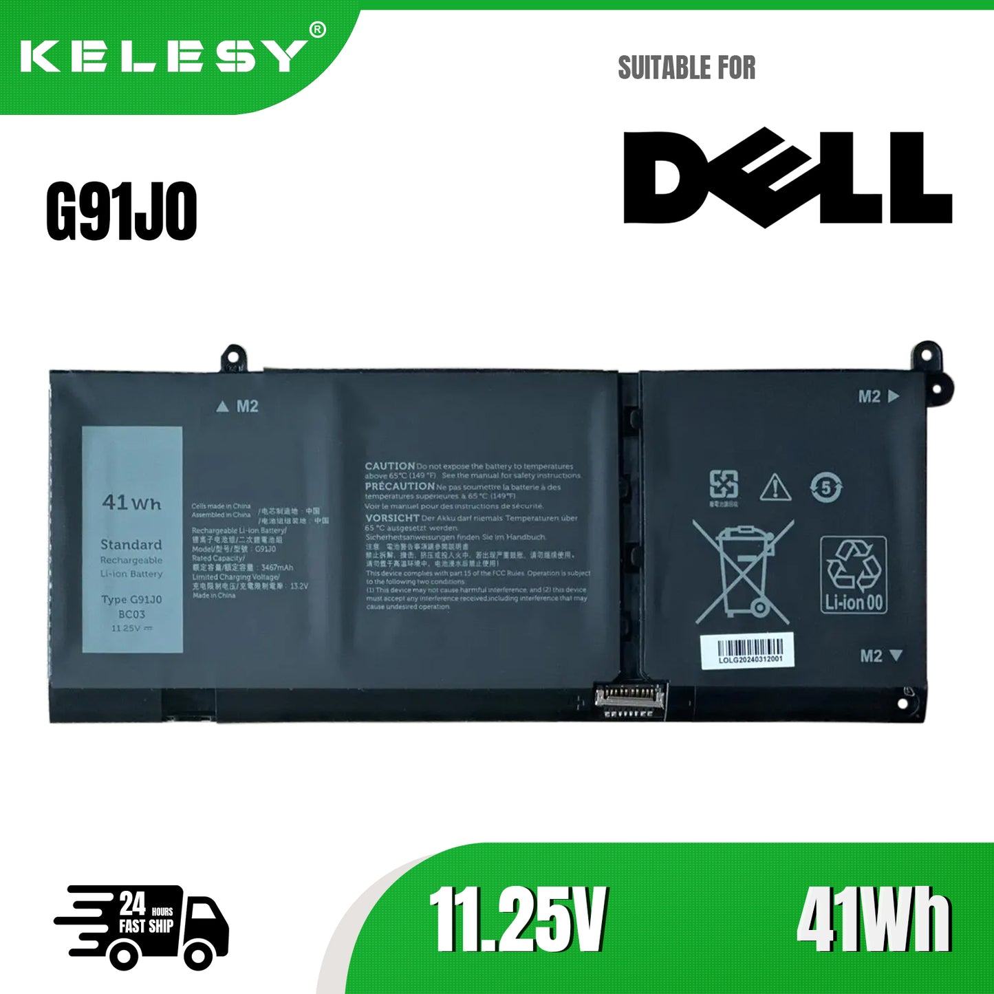 KELESY NEW G91J0 Laptop Battery For Dell Inspiron 15 3511 3515 3320 3520 3420 5510 5410 3510 3515 11.25V 41Wh