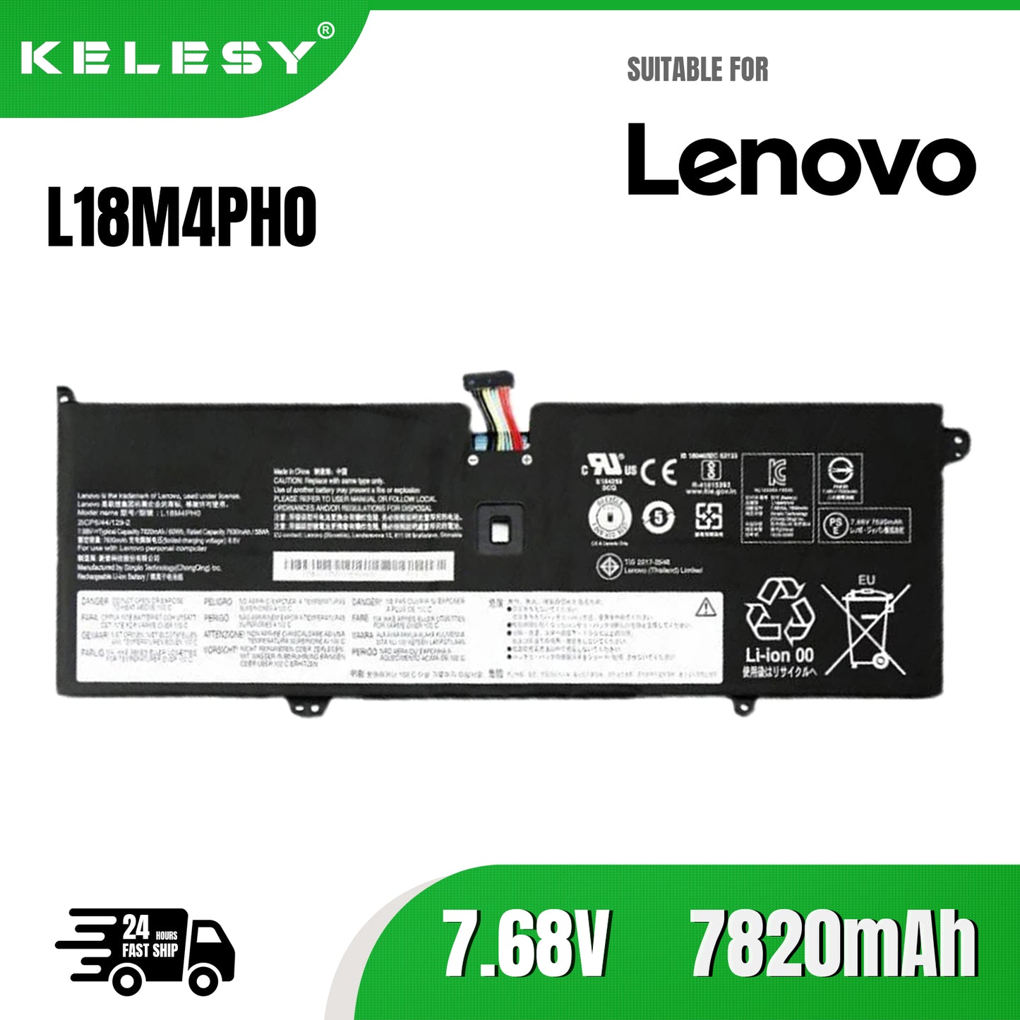 KELESY New Genuine Original L18M4PH0 7.68V 60Wh Laptop Battery for Lenovo Yoga C940-14 C940-14IIL(81Q9007QGE) SP/A 81Q9 L18C4PH0