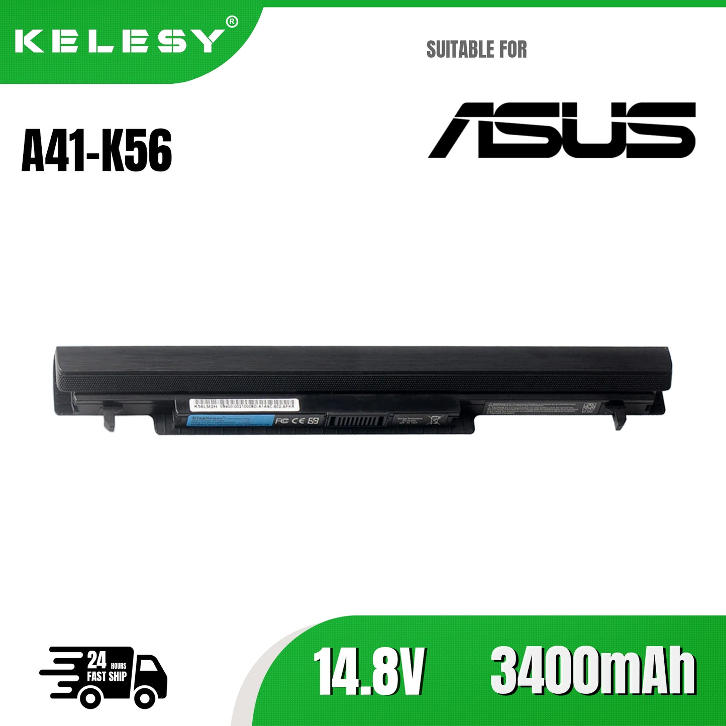 KELESY Batería de A41-K56 de 15V para ordenador portátil, 3400mAh, para ASUS K46, K46C, K46CA, K46CM, K56, K56CA, K56CM, S46C