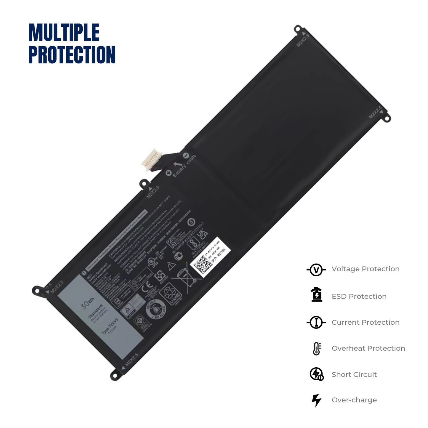 KELESY New 7VKV9 Internal Laptop Battery Rechargeable For Dell XPS 12 9250 Latitude 12 7275 9TV5X V55D0 4Cell