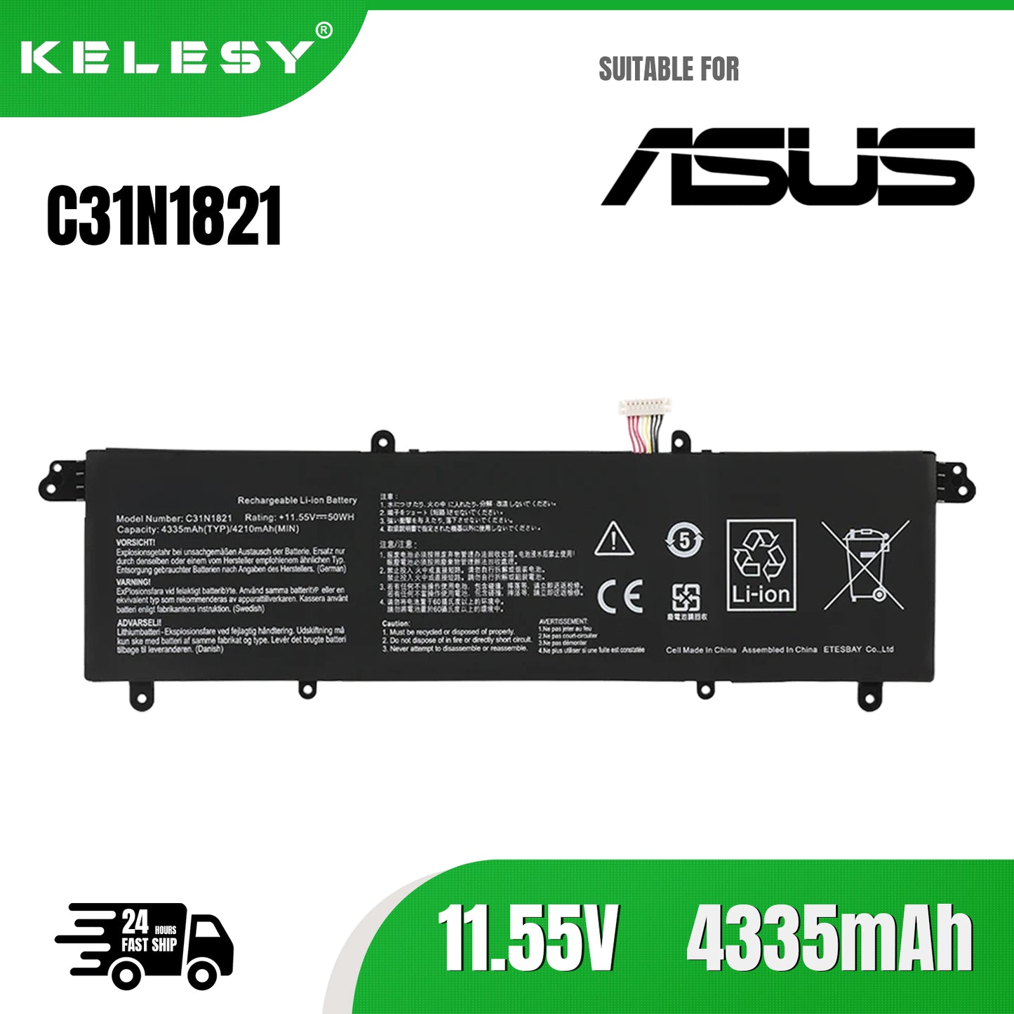 KELESY C31N1821 Laptop Battery For ASUS ZenBook S13 UX392 UX392FA UX392FN UX392FN-XS71 Series Notebook 0B200-03210100 50WH