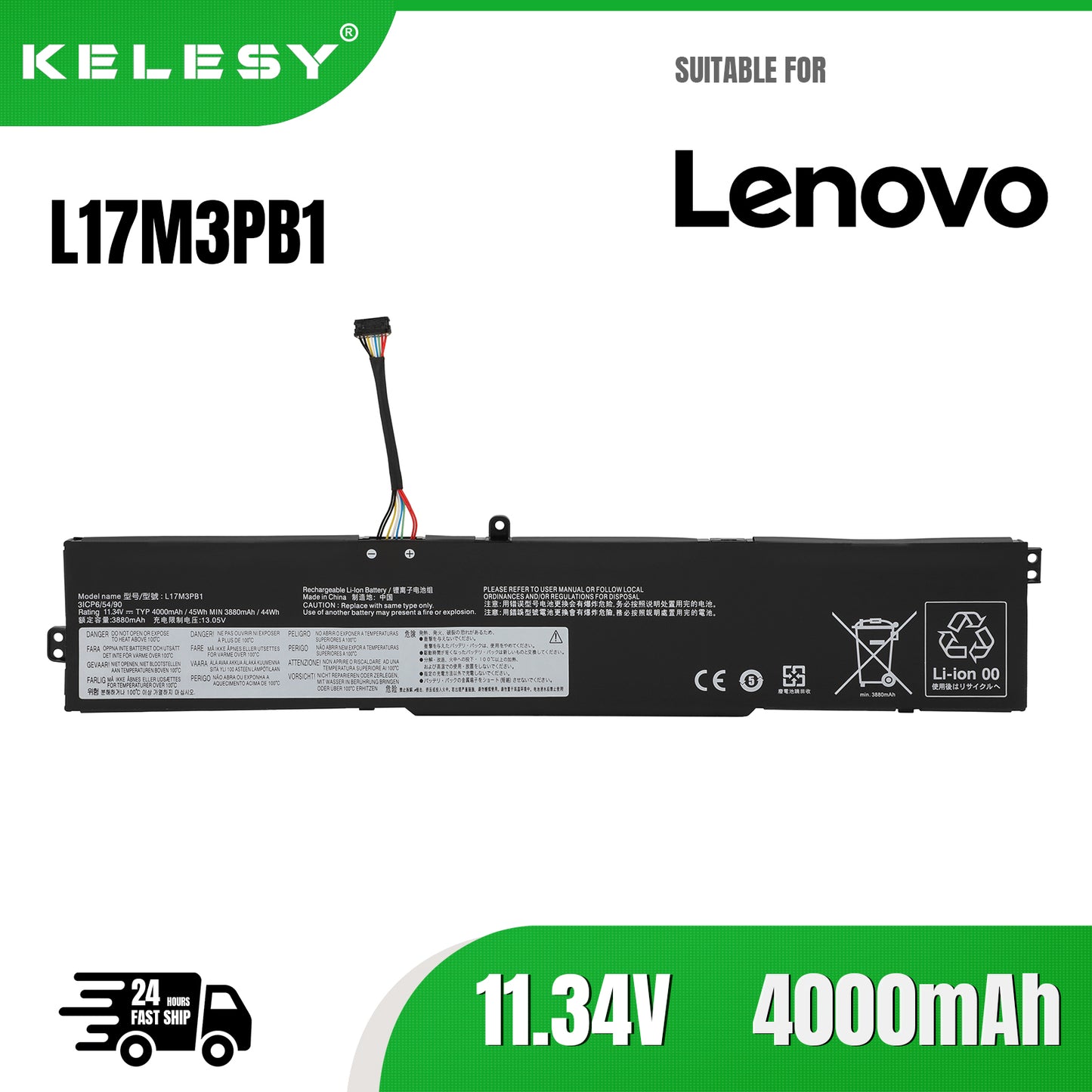 KELESY New L17M3PB1 Laptop Battery For Lenovo IdeaPad 330G 330-15ICH 330-17ICH Series 11.34V 45Wh 4000mAh 5B10Q71251 L17C3PB0