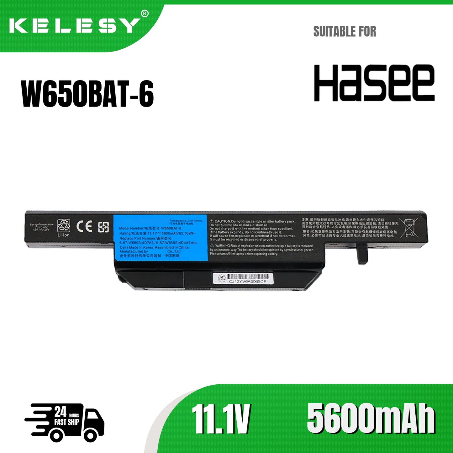 KELESY 5600mAh W650BAT-6 batería del ordenador portátil para Hasee K610C K650D K750D K570N K710C K590C K750D G150SG G150S