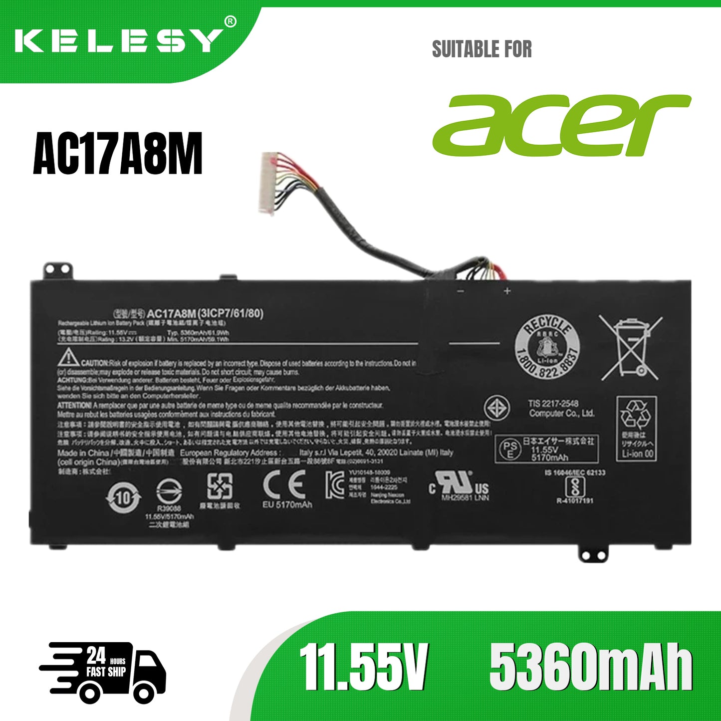 KELESY AC17A8M Acer Battery For Acer Spin 3 SP314-52 SP314 For TravelMate X3410 TMX314-5 TMX3310-M TMX3410-M TMX314-51-M X3410-M