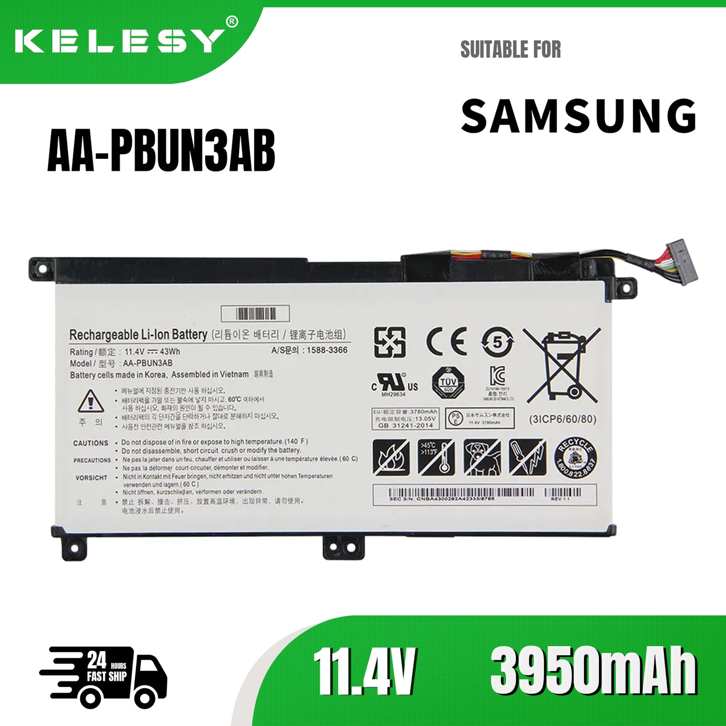 KELESY AA-PBUN3QB para Samsung Notebook 7, AA-PBUN3AB, BA43-00377A, NP800G5M, 800G5M, NP740U5M, 43Wh, NP740U3L-L02US