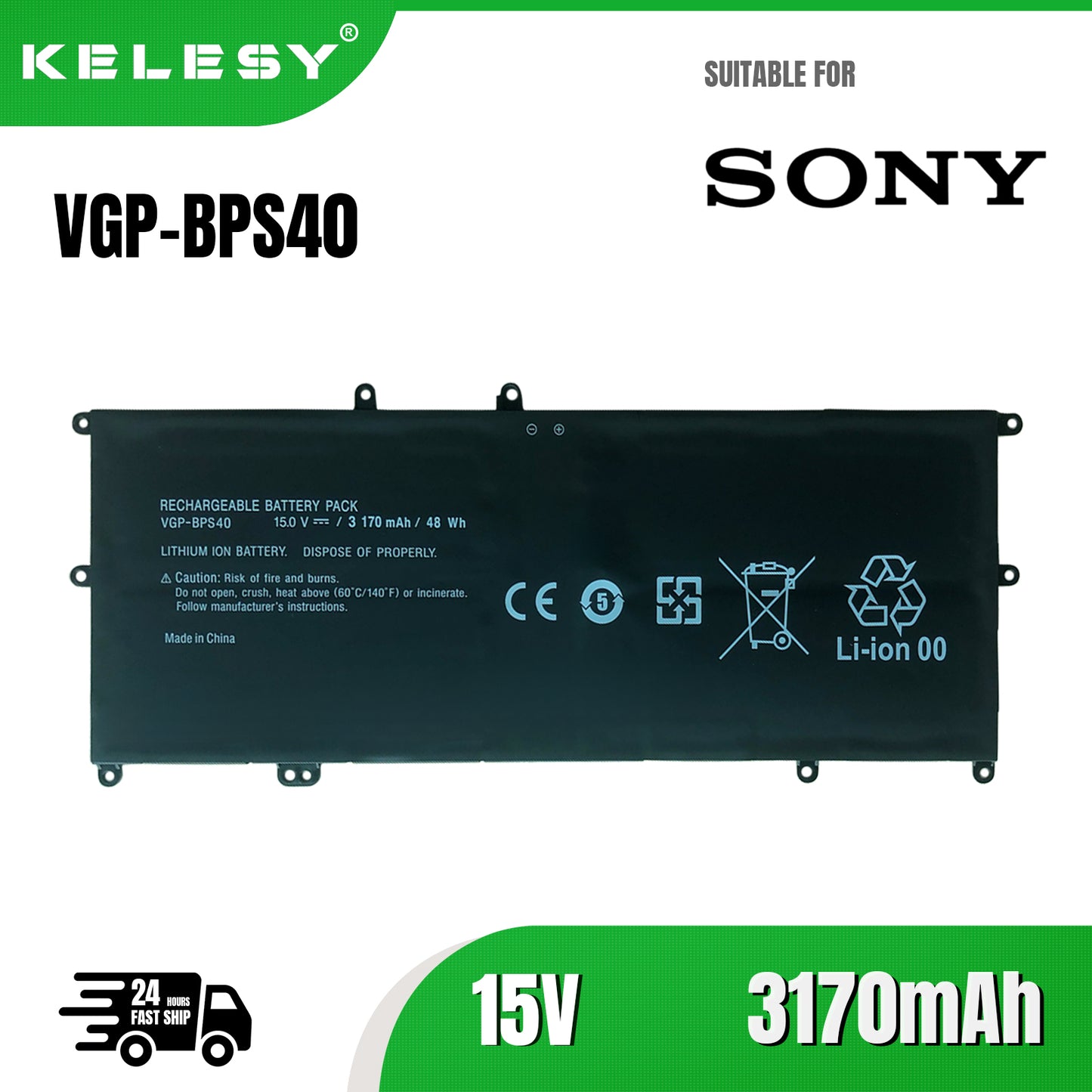 KELESY Batería de VGP-BPS40 para ordenador portátil, Pila de 15V, 3170mAh, para SONY Vaio Flip 14A SVF14N SVF 15A SVF15N17CXB