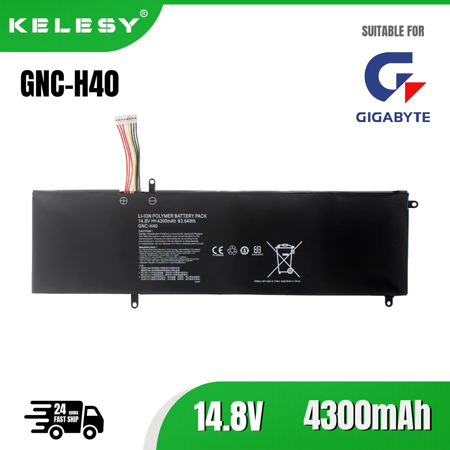 KELESY GNC-H40 14.8V 63.64Wh Original Laptop Battery for Gigabyte P34 V2 4300mAh